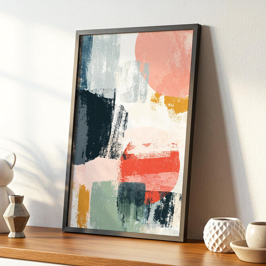 Abstract Brushstroke Wall Art · Navy Blush Taupe Blocks · Modern Textured Painting · Contemporary Home Decor · Poster · Framed · Canvas