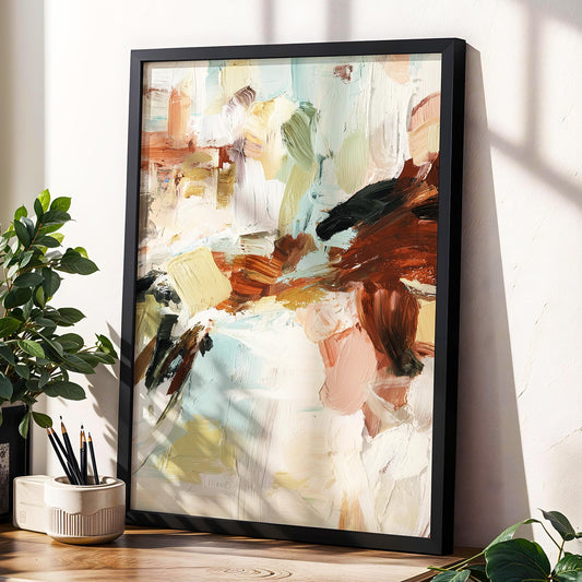 Abstract Painting Wall Art · Modern Minimalist Art · Neutral Earth Tone Decor · Large Room Decor · Framed Vintage Boho Poster Print