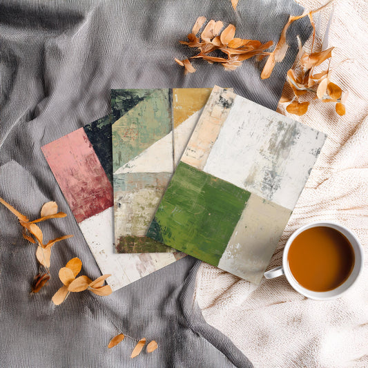 Abstract Green Geometric Wall Art · Earthy Pink Mustard Neutral Triptych · Modern Textured Prints · Framed Print Set · Set of 3 Prints