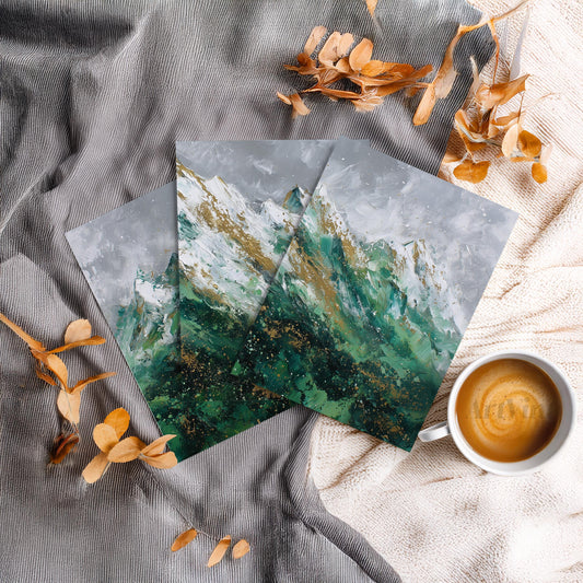 Abstract Mountain Triptych Wall Art Set of 3 | Green Gold Landscape Prints | Modern Nature Wall Decor | 3 Panel Art