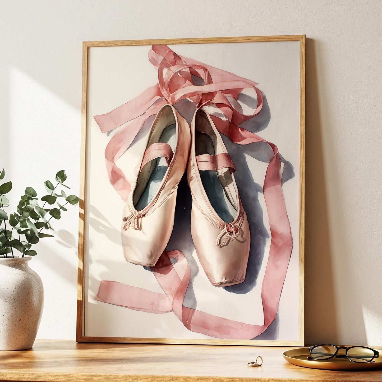 Ballet Shoes Wall Art · Pink Pointe Shoe Painting · Dance Abstract Painting · Large Room Decor · Framed Elegant Ballerina Poster Print