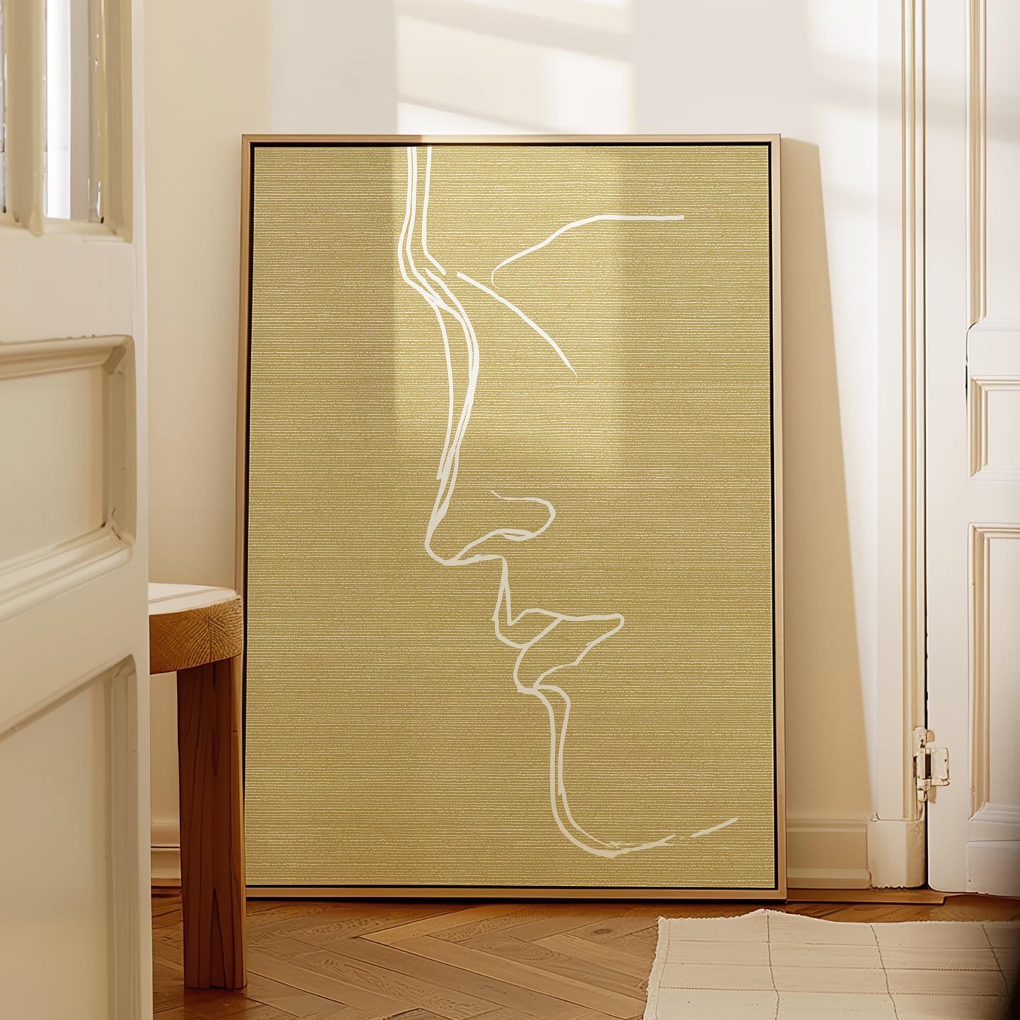 Minimal Line Face Wall Art, Feminine Boho Portrait, Neutral Blush Beige Abstract, Modern Bedroom Decor, Poster, Framed Print, Canvas Art