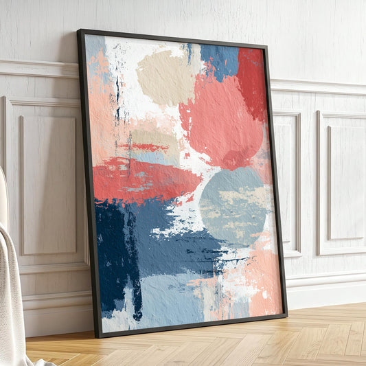 Abstract Brushstroke Wall Art · Navy Blush Taupe Blocks · Modern Textured Painting · Contemporary Home Decor · Poster · Framed · Canvas