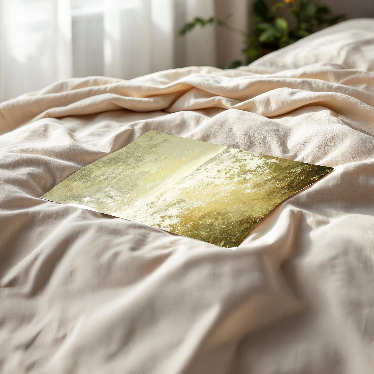 Green Sunset Abstract Wall Art · Minimalist Landscape Painting · Modern Textured Artwork · Large Room Decor · Framed Poster Print Canvas