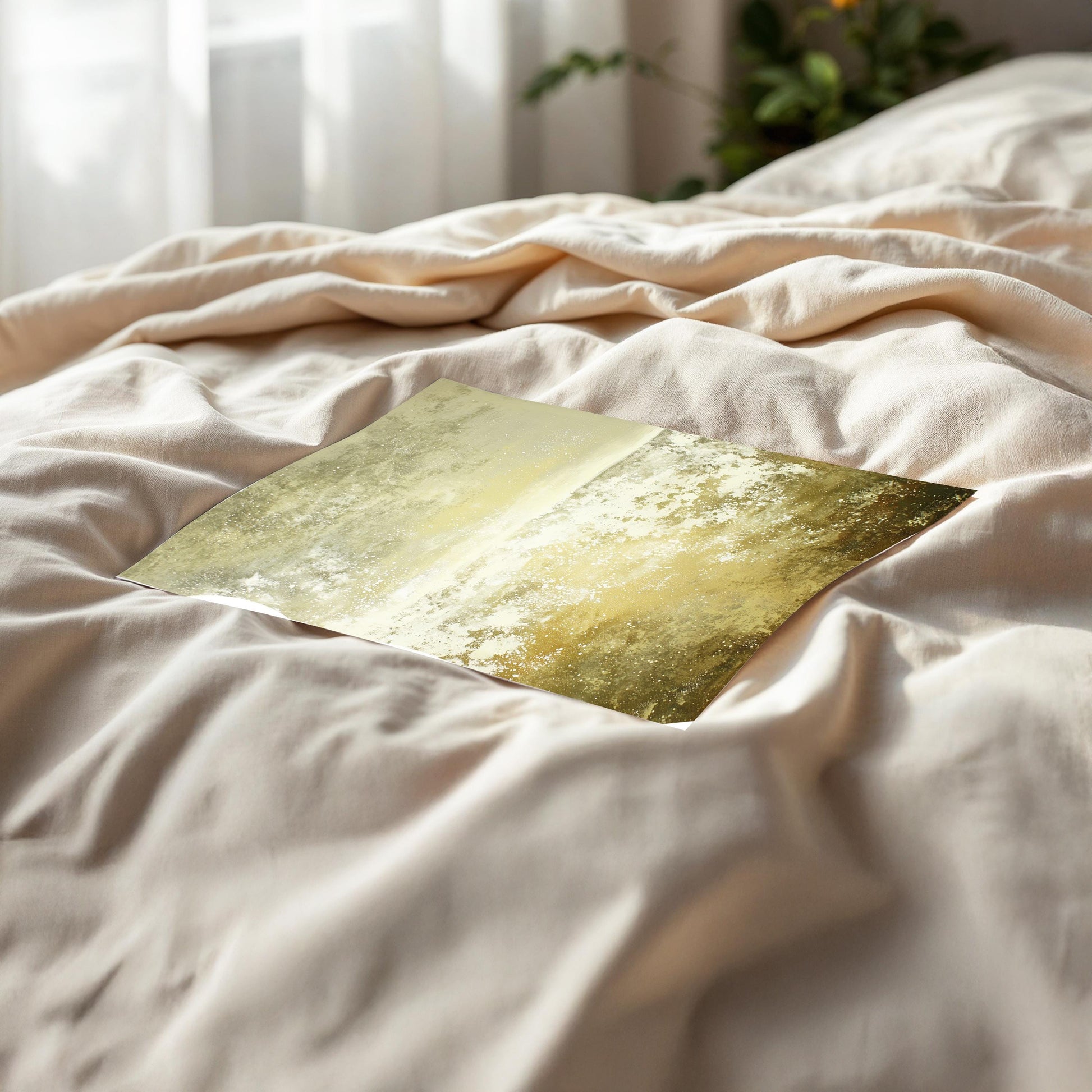 Green Sunset Abstract Wall Art · Minimalist Landscape Painting · Modern Textured Artwork · Large Room Decor · Framed Poster Print Canvas