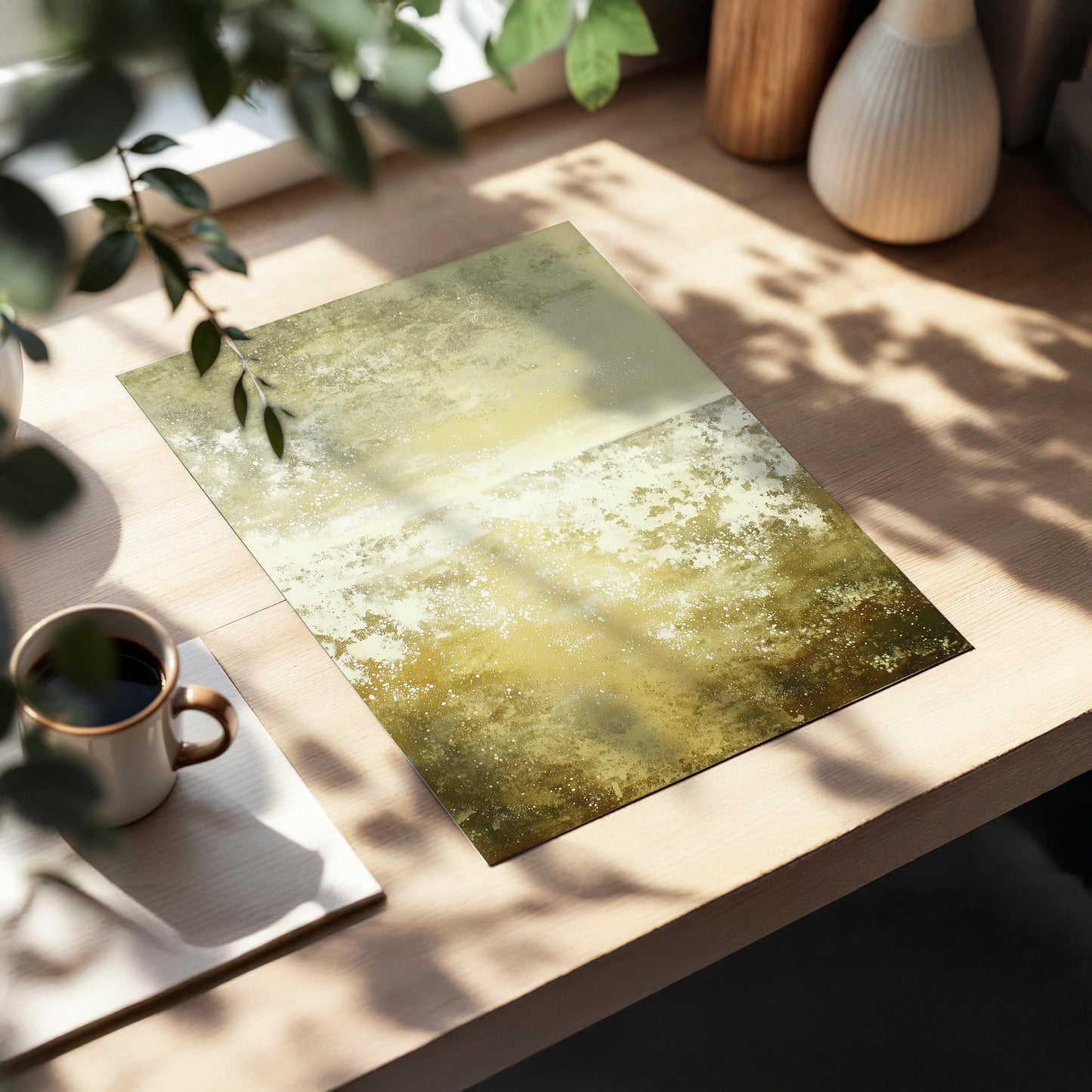 Green Sunset Abstract Wall Art · Minimalist Landscape Painting · Modern Textured Artwork · Large Room Decor · Framed Poster Print Canvas