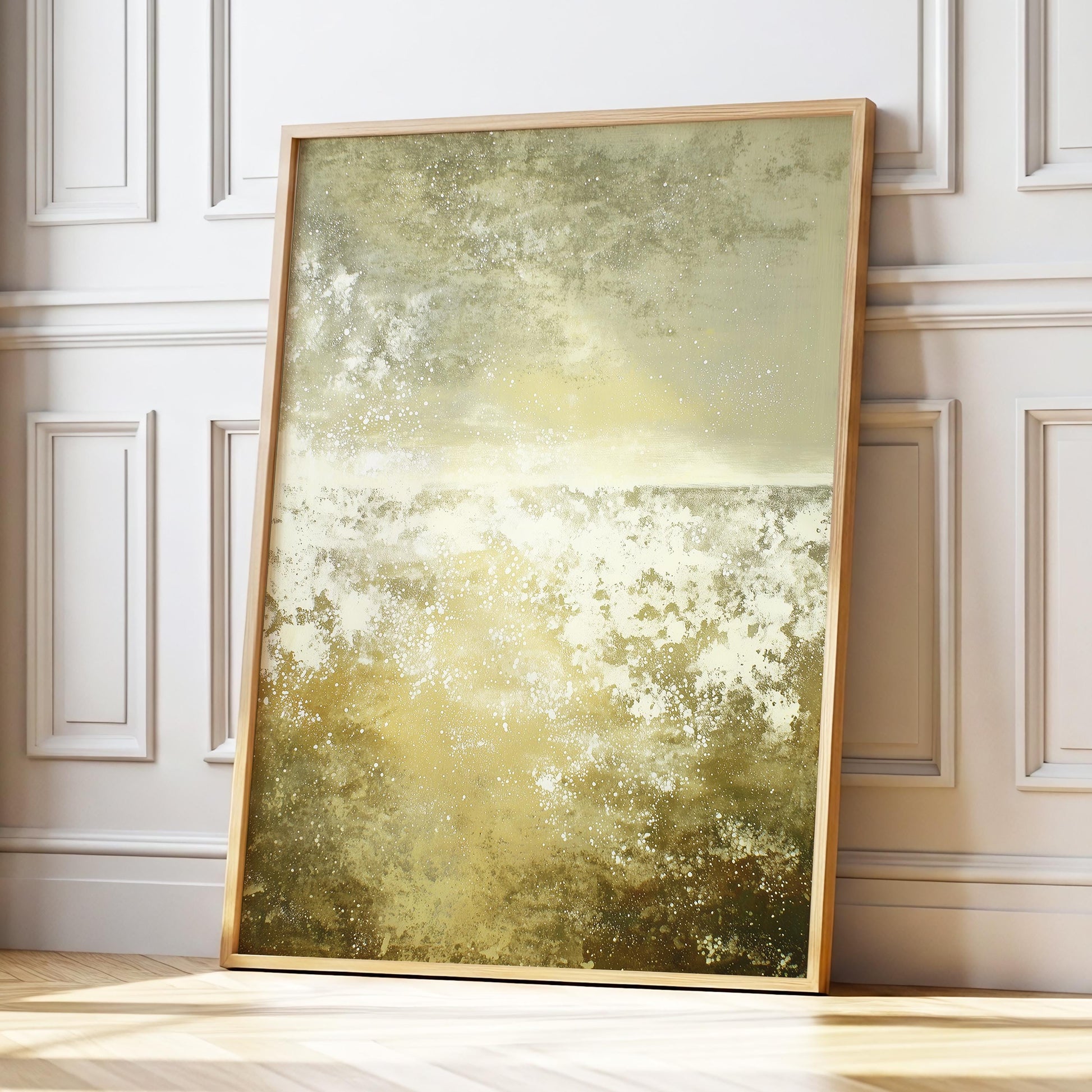 Green Sunset Abstract Wall Art · Minimalist Landscape Painting · Modern Textured Artwork · Large Room Decor · Framed Poster Print Canvas