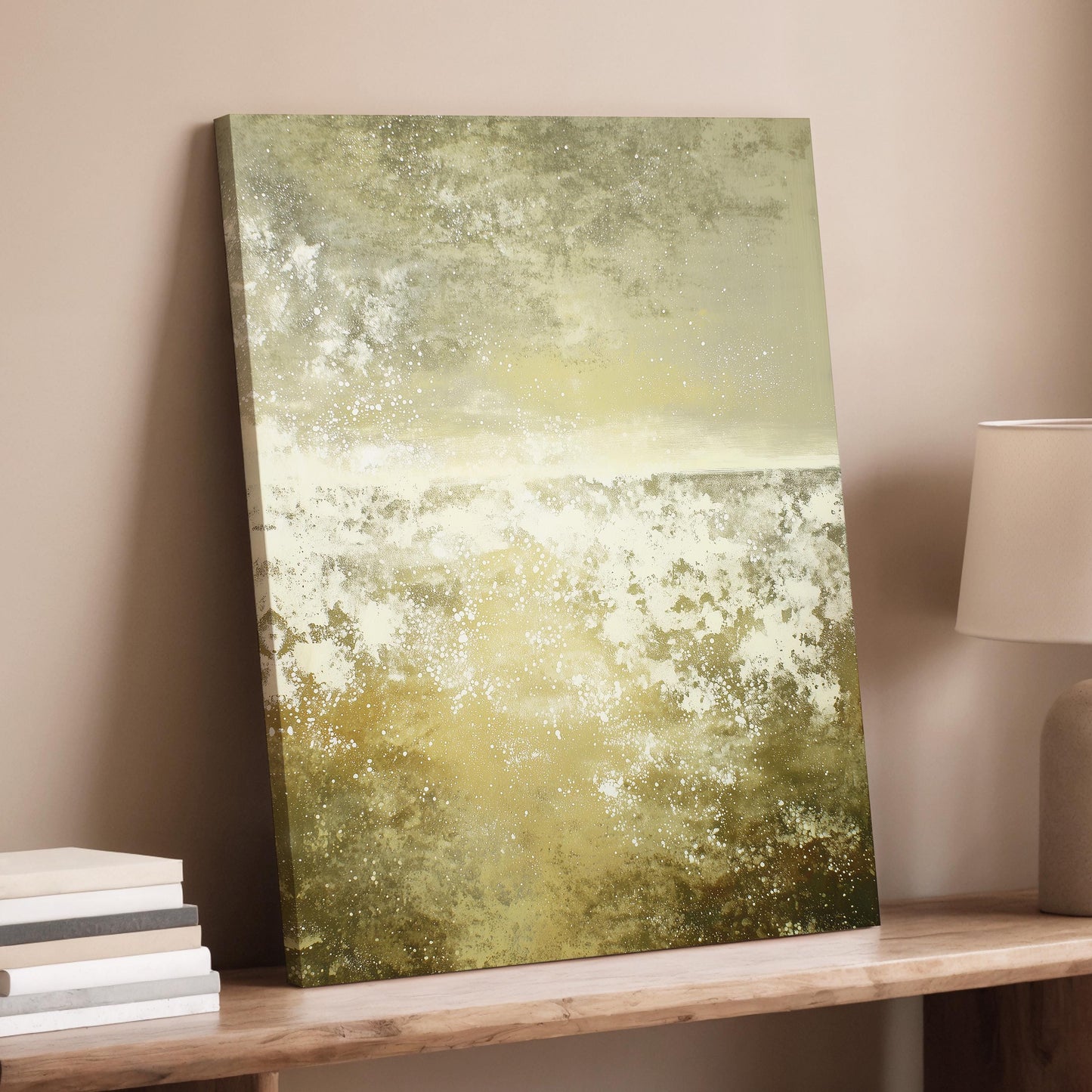 Green Sunset Abstract Wall Art · Minimalist Landscape Painting · Modern Textured Artwork · Large Room Decor · Framed Poster Print Canvas
