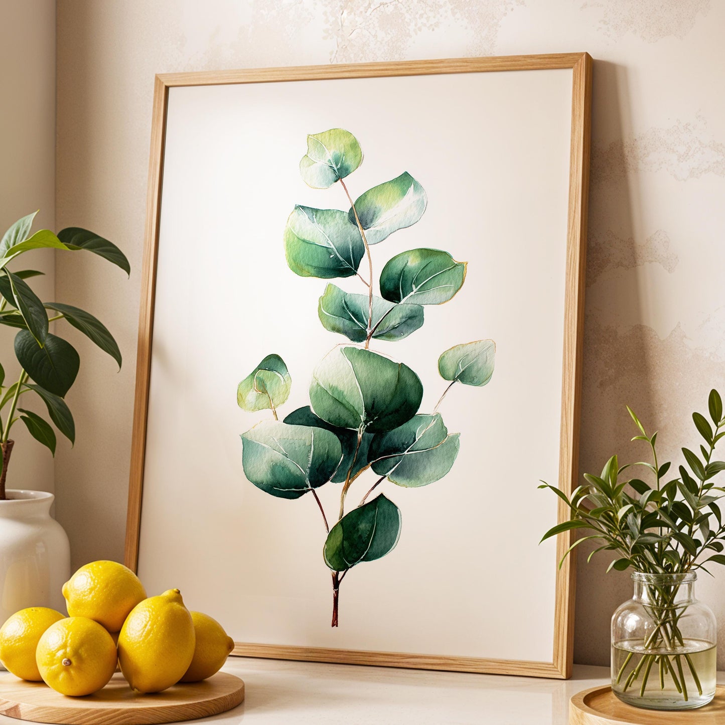 Eucalyptus Botanical Wall Art · Minimalist Plant Poster Print · Green Leaf Painting · Home Decor · Framed Scandinavian Boho Print Canvas