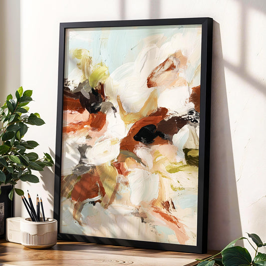 Abstract Painting Wall Art · Modern Minimalist Art · Neutral Earth Tone Decor · Large Room Decor · Framed Vintage Boho Poster Print