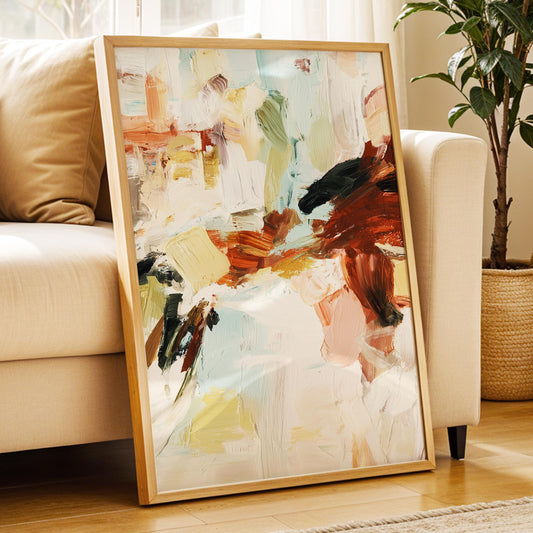 Abstract Painting Wall Art · Modern Minimalist Art · Neutral Earth Tone Decor · Large Room Decor · Framed Vintage Boho Poster Print