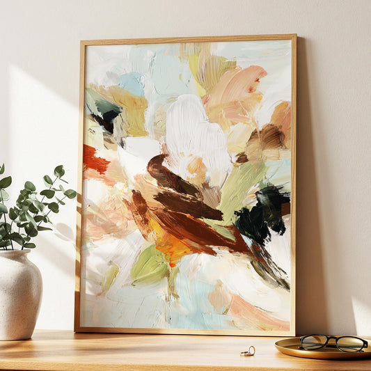 Abstract Painting Wall Art · Modern Minimalist Art · Neutral Earth Tone Decor · Large Room Decor · Framed Vintage Boho Poster Print