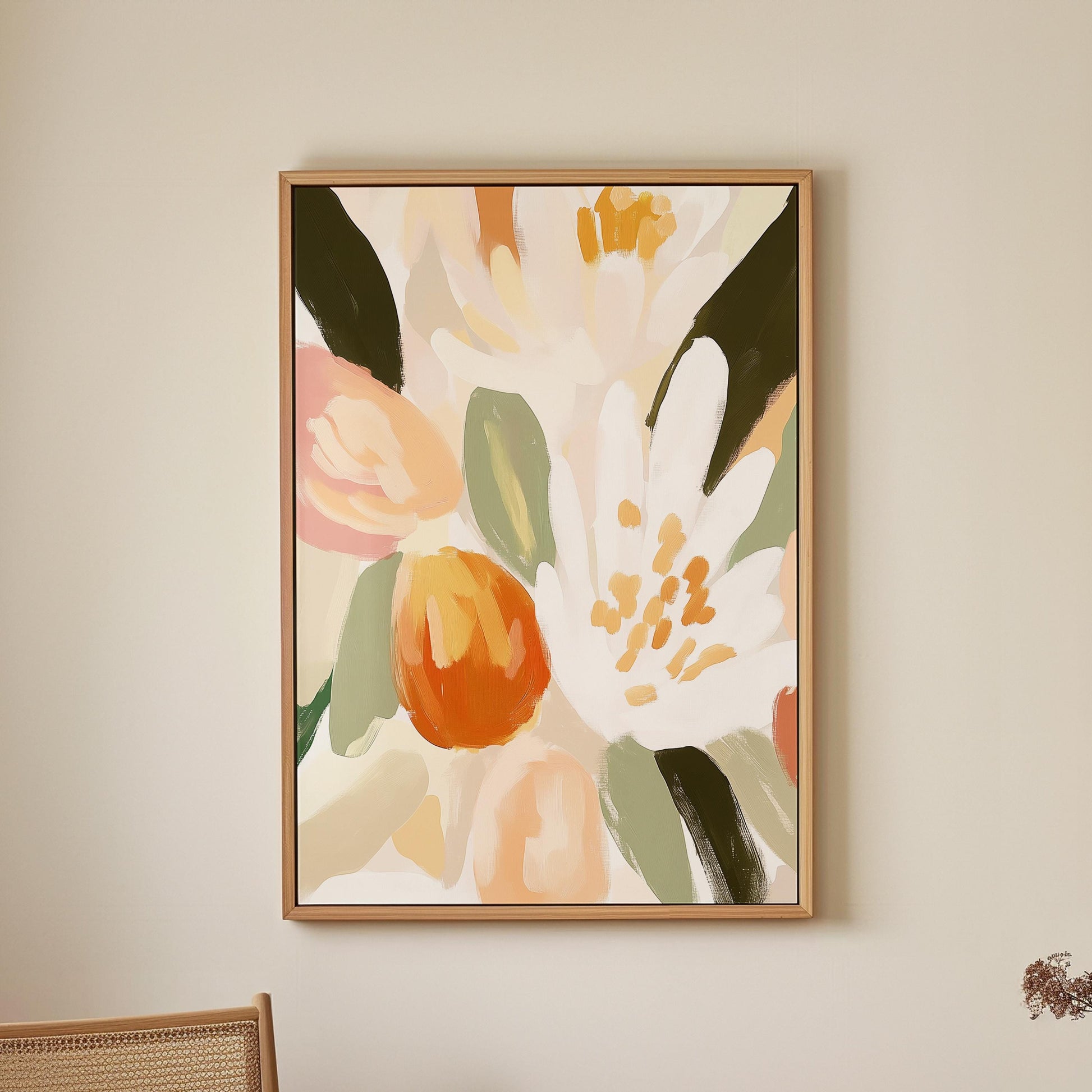 Boho Floral Wall Art · Botanical Painting · Neutral Pastel Flower · Large Room Decor · Framed Neutral Scandinavian Nature Boho Poster Print