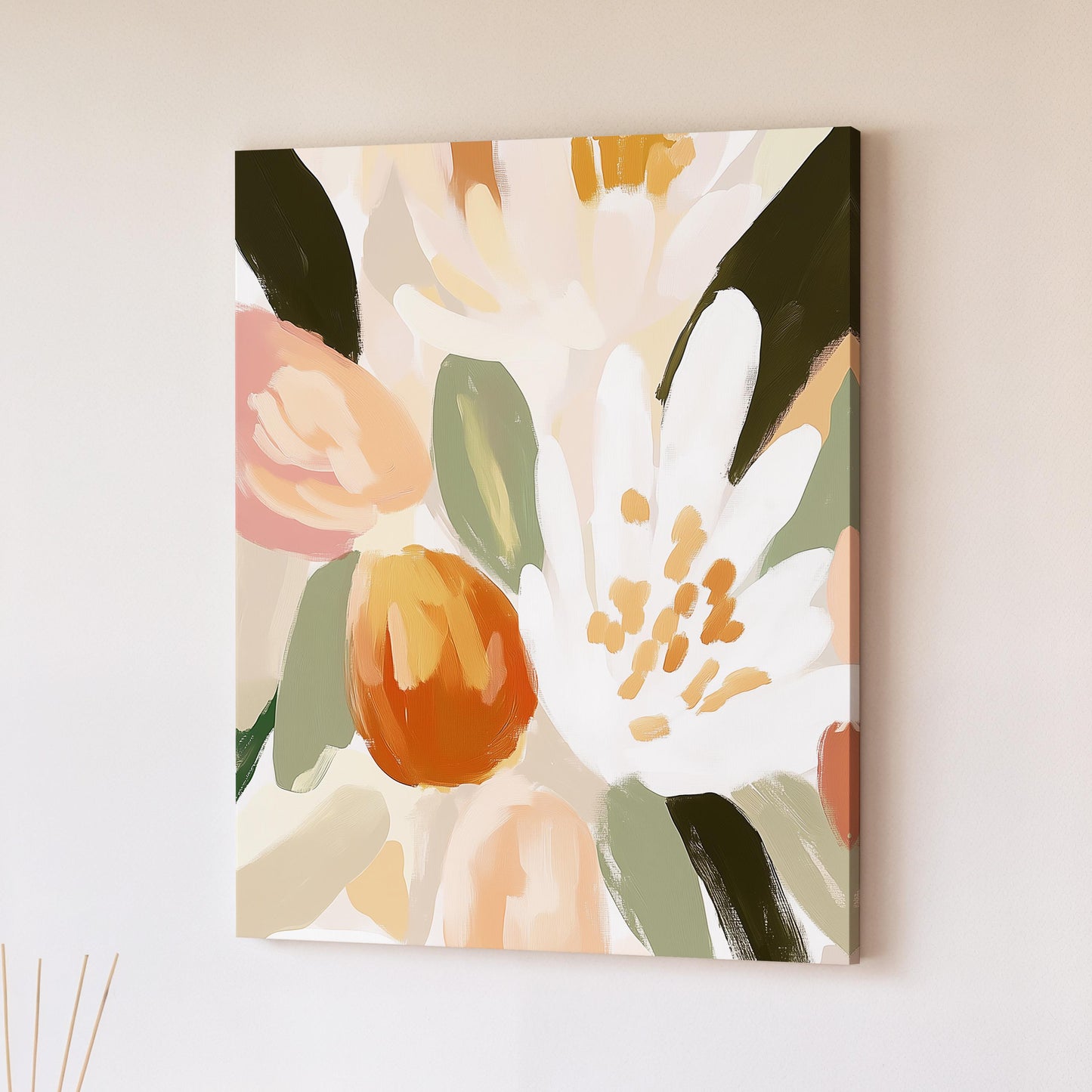 Boho Floral Wall Art · Botanical Painting · Neutral Pastel Flower · Large Room Decor · Framed Neutral Scandinavian Nature Boho Poster Print
