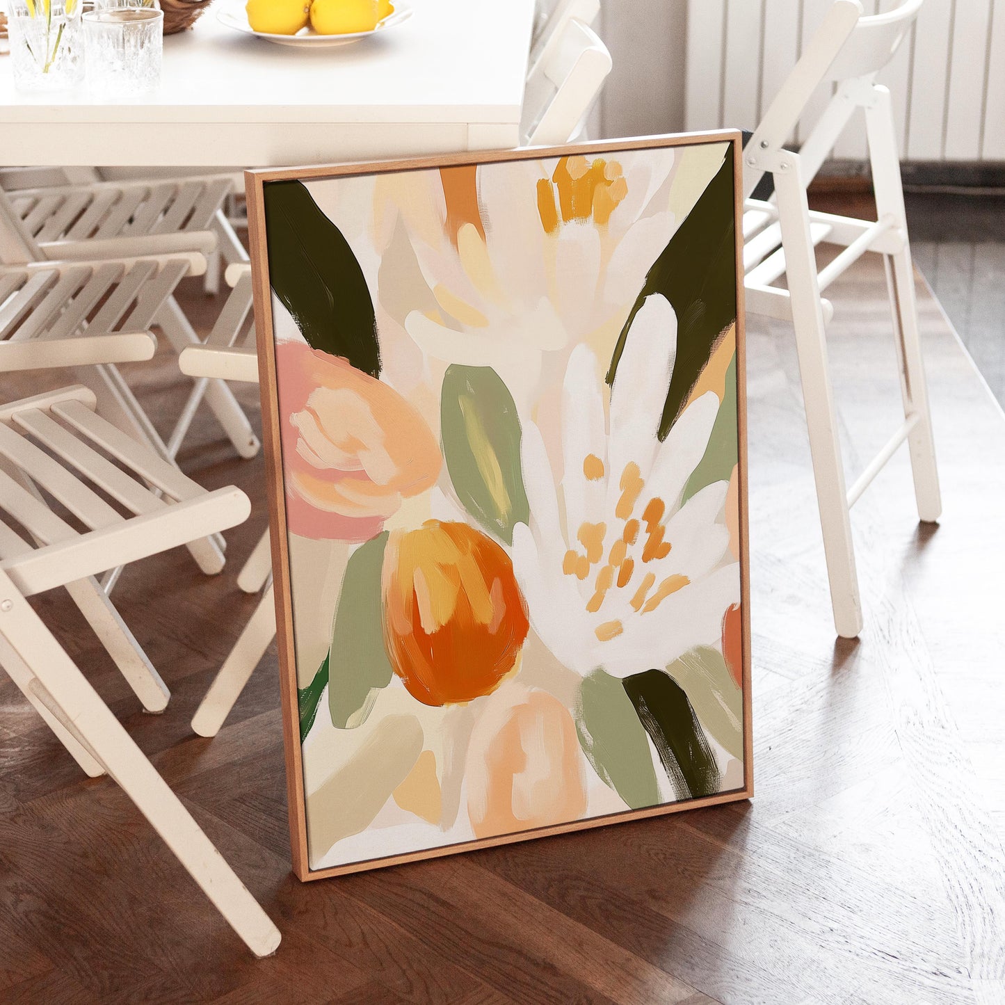 Boho Floral Wall Art · Botanical Painting · Neutral Pastel Flower · Large Room Decor · Framed Neutral Scandinavian Nature Boho Poster Print