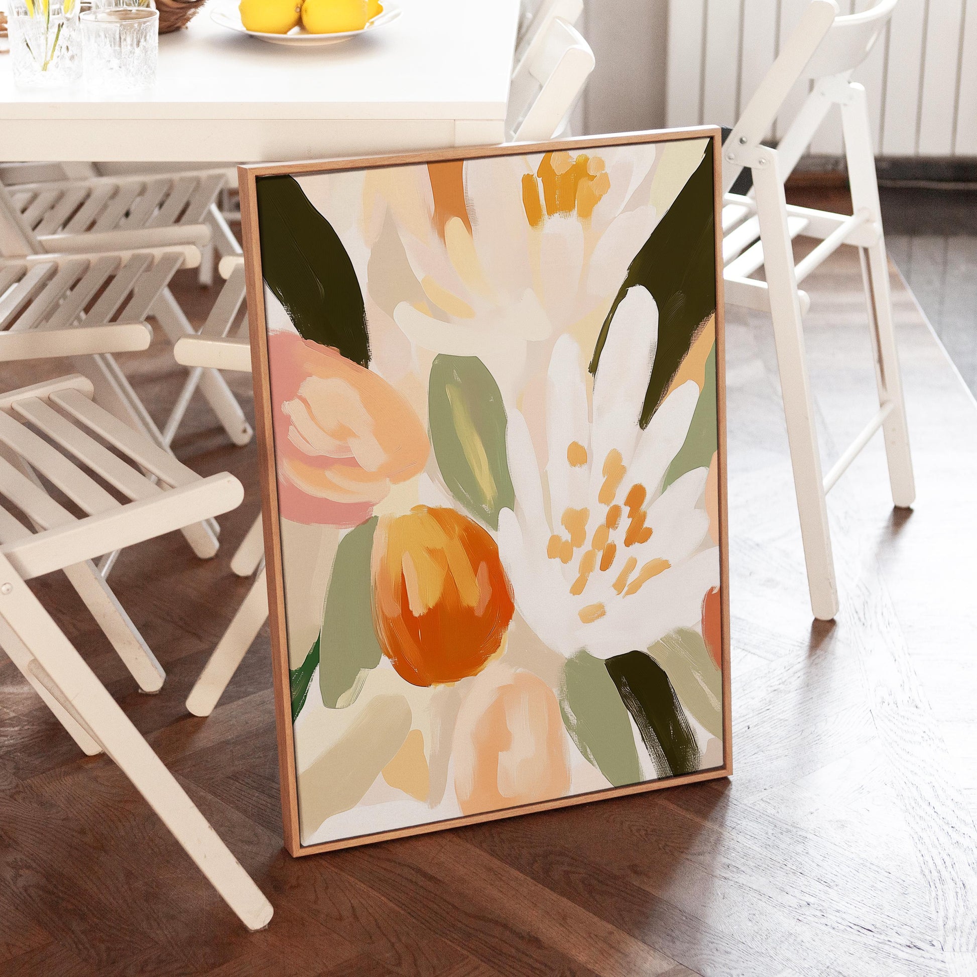 Boho Floral Wall Art · Botanical Painting · Neutral Pastel Flower · Large Room Decor · Framed Neutral Scandinavian Nature Boho Poster Print