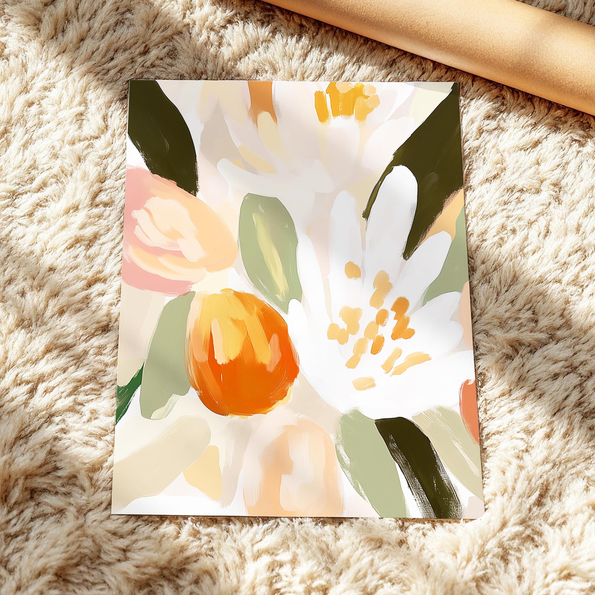 Boho Floral Wall Art · Botanical Painting · Neutral Pastel Flower · Large Room Decor · Framed Neutral Scandinavian Nature Boho Poster Print
