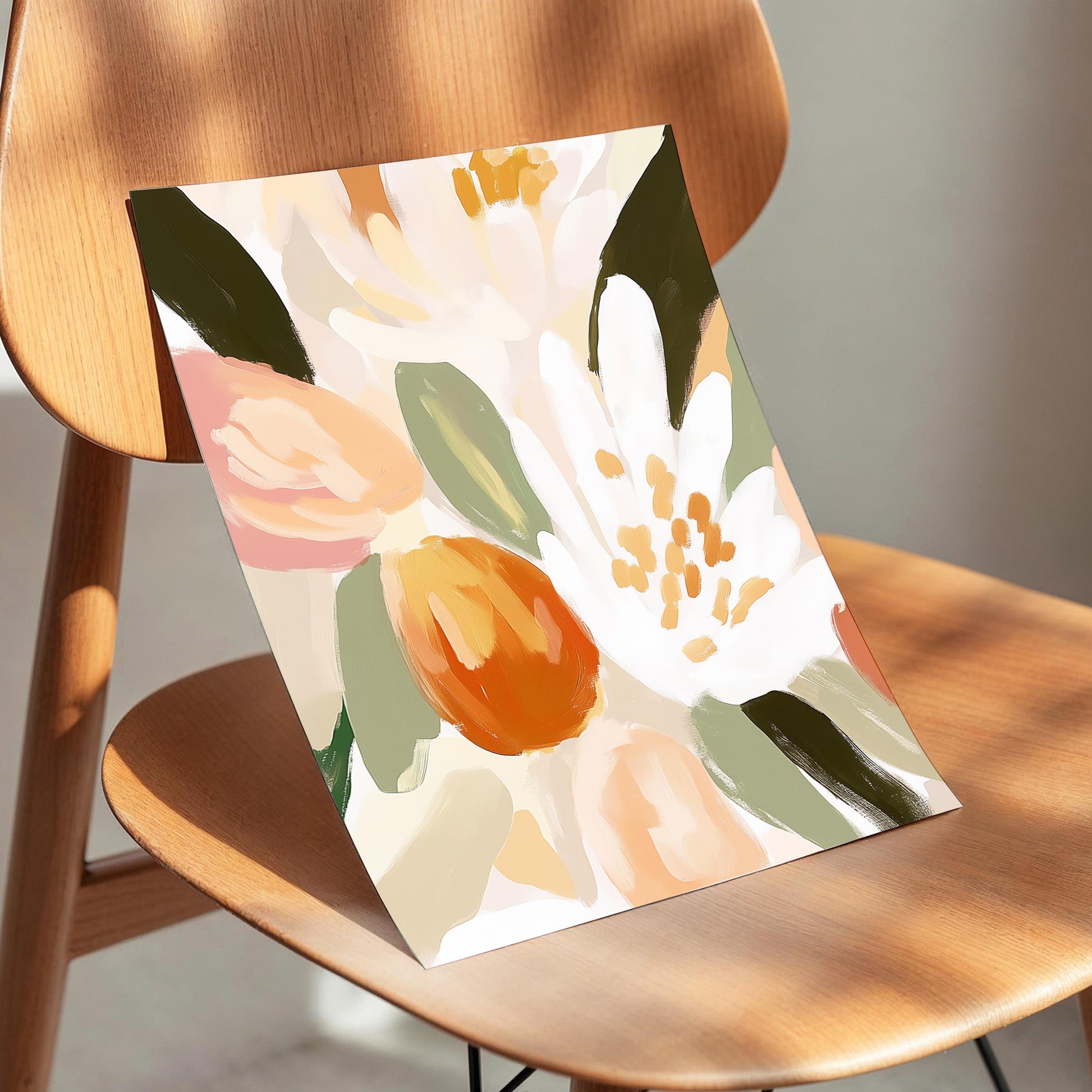 Boho Floral Wall Art · Botanical Painting · Neutral Pastel Flower · Large Room Decor · Framed Neutral Scandinavian Nature Boho Poster Print