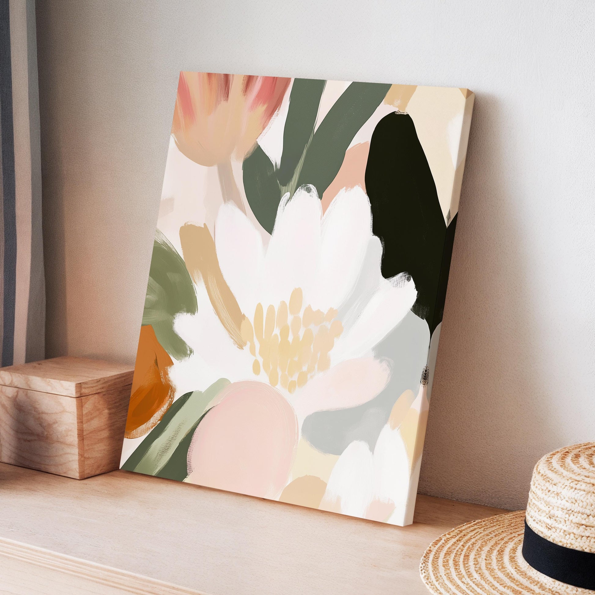 Boho Floral Wall Art · Botanical Painting · Neutral Pastel Flower · Large Room Decor · Framed Neutral Scandinavian Nature Boho Poster Print