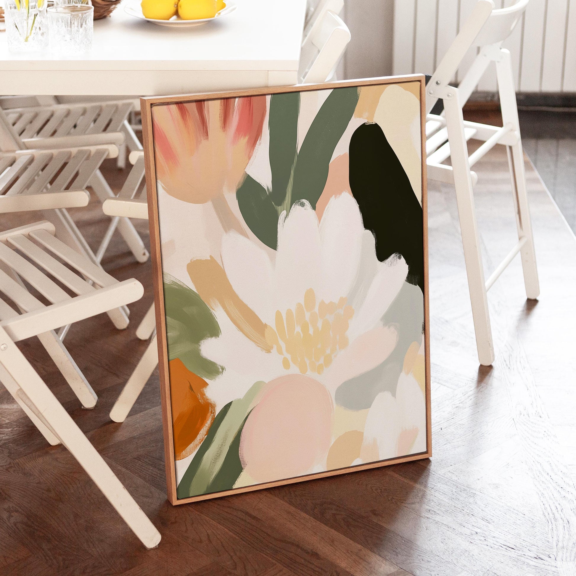 Boho Floral Wall Art · Botanical Painting · Neutral Pastel Flower · Large Room Decor · Framed Neutral Scandinavian Nature Boho Poster Print