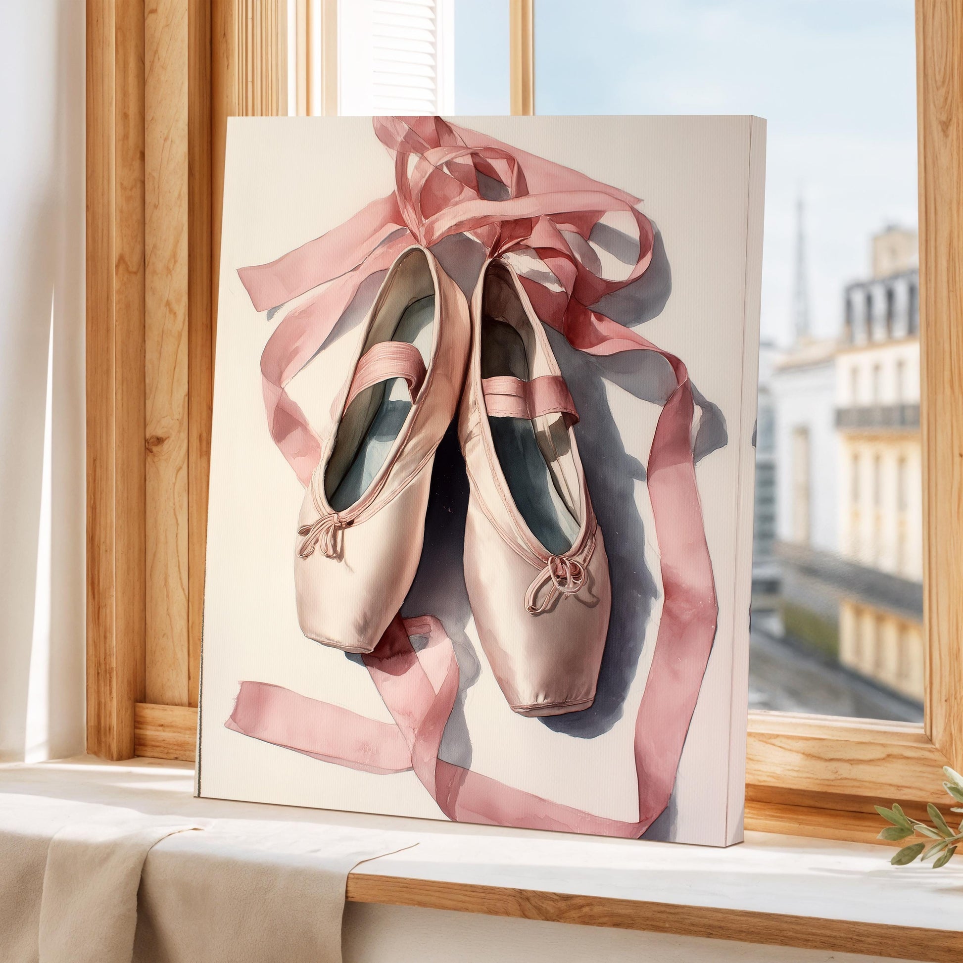 Ballet Shoes Wall Art · Pink Pointe Shoe Painting · Dance Abstract Painting · Large Room Decor · Framed Elegant Ballerina Poster Print