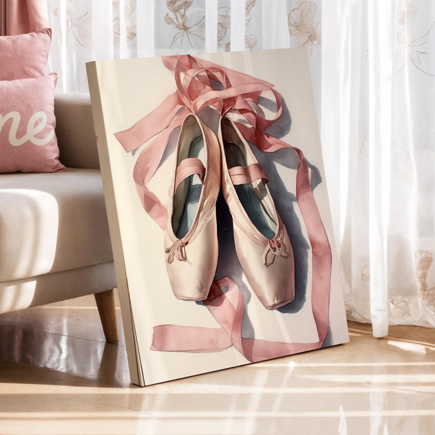 Ballet Shoes Wall Art · Pink Pointe Shoe Painting · Dance Abstract Painting · Large Room Decor · Framed Elegant Ballerina Poster Print