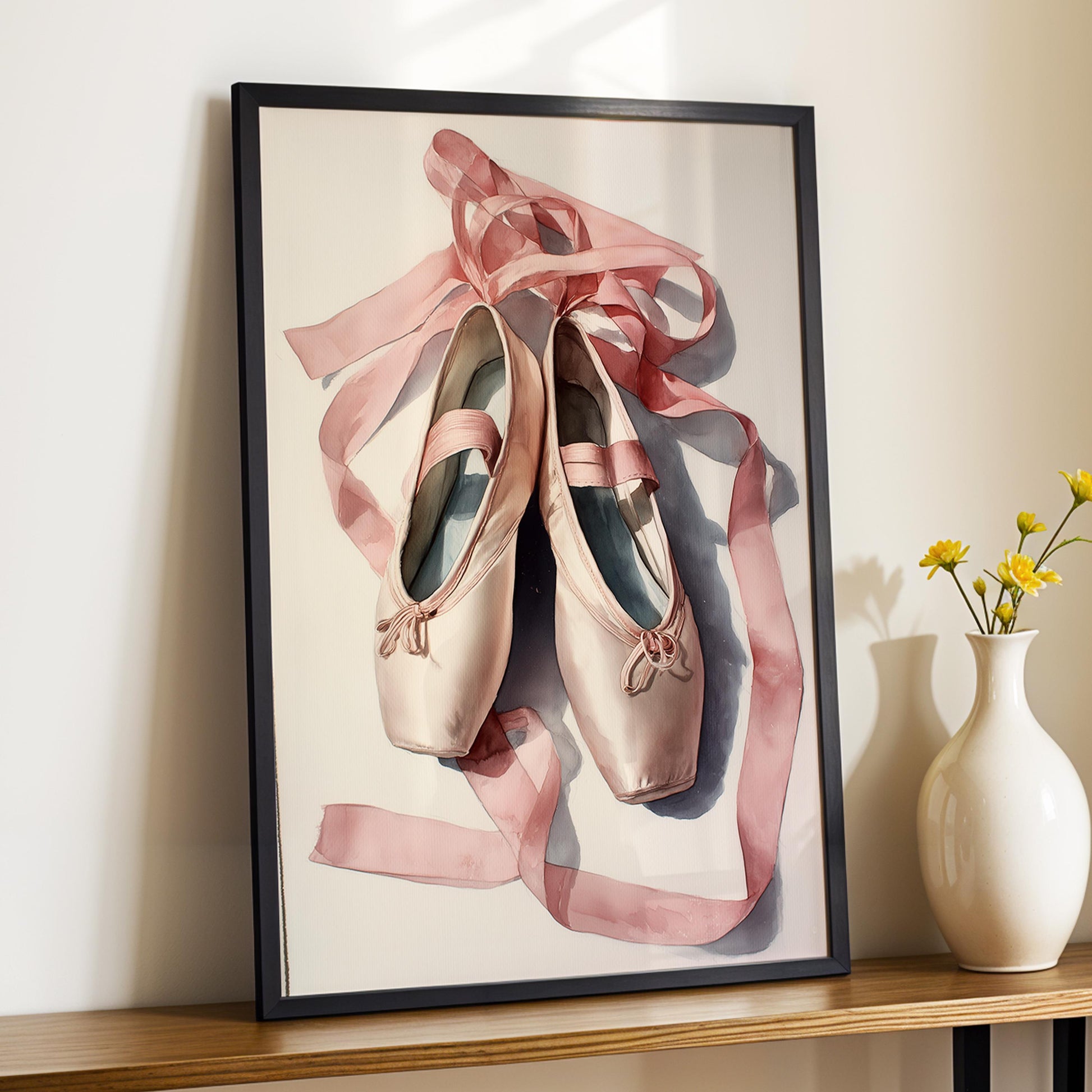 Ballet Shoes Wall Art · Pink Pointe Shoe Painting · Dance Abstract Painting · Large Room Decor · Framed Elegant Ballerina Poster Print