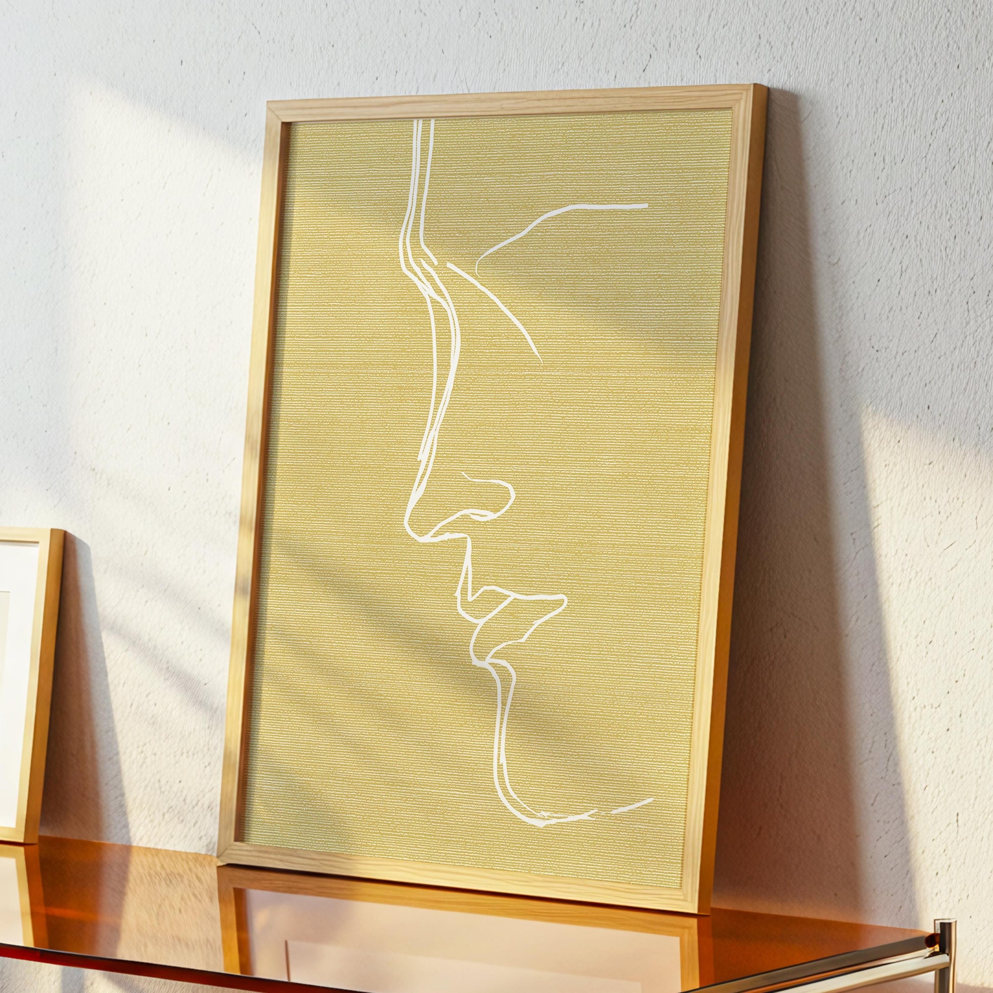 Minimal Line Face Wall Art, Feminine Boho Portrait, Neutral Blush Beige Abstract, Modern Bedroom Decor, Poster, Framed Print, Canvas Art