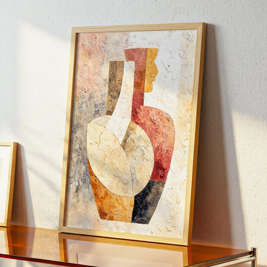 Abstract Cubist Vase & Figure Wall Art · Textured Oil Palette · Terracotta Beige Neutral Decor · Poster · Framed Print · Canvas