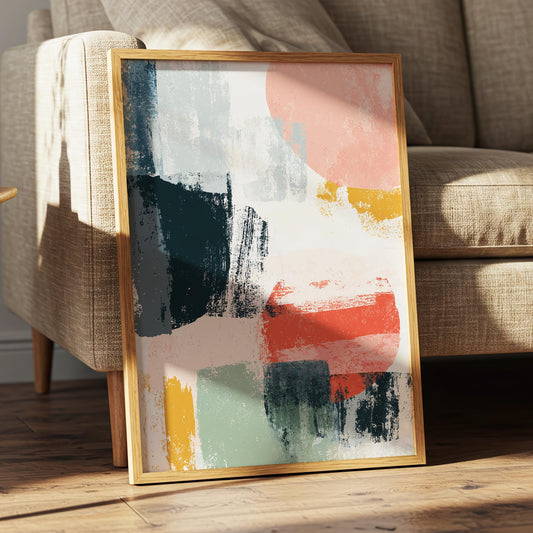 Abstract Brushstroke Wall Art · Navy Blush Taupe Blocks · Modern Textured Painting · Contemporary Home Decor · Poster · Framed · Canvas