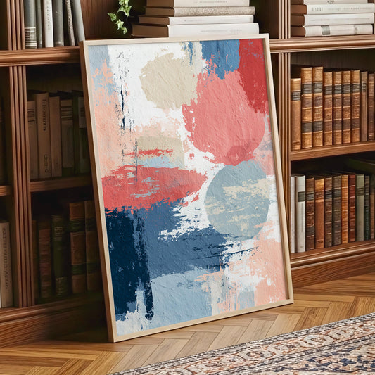 Abstract Brushstroke Wall Art · Navy Blush Taupe Blocks · Modern Textured Painting · Contemporary Home Decor · Poster · Framed · Canvas