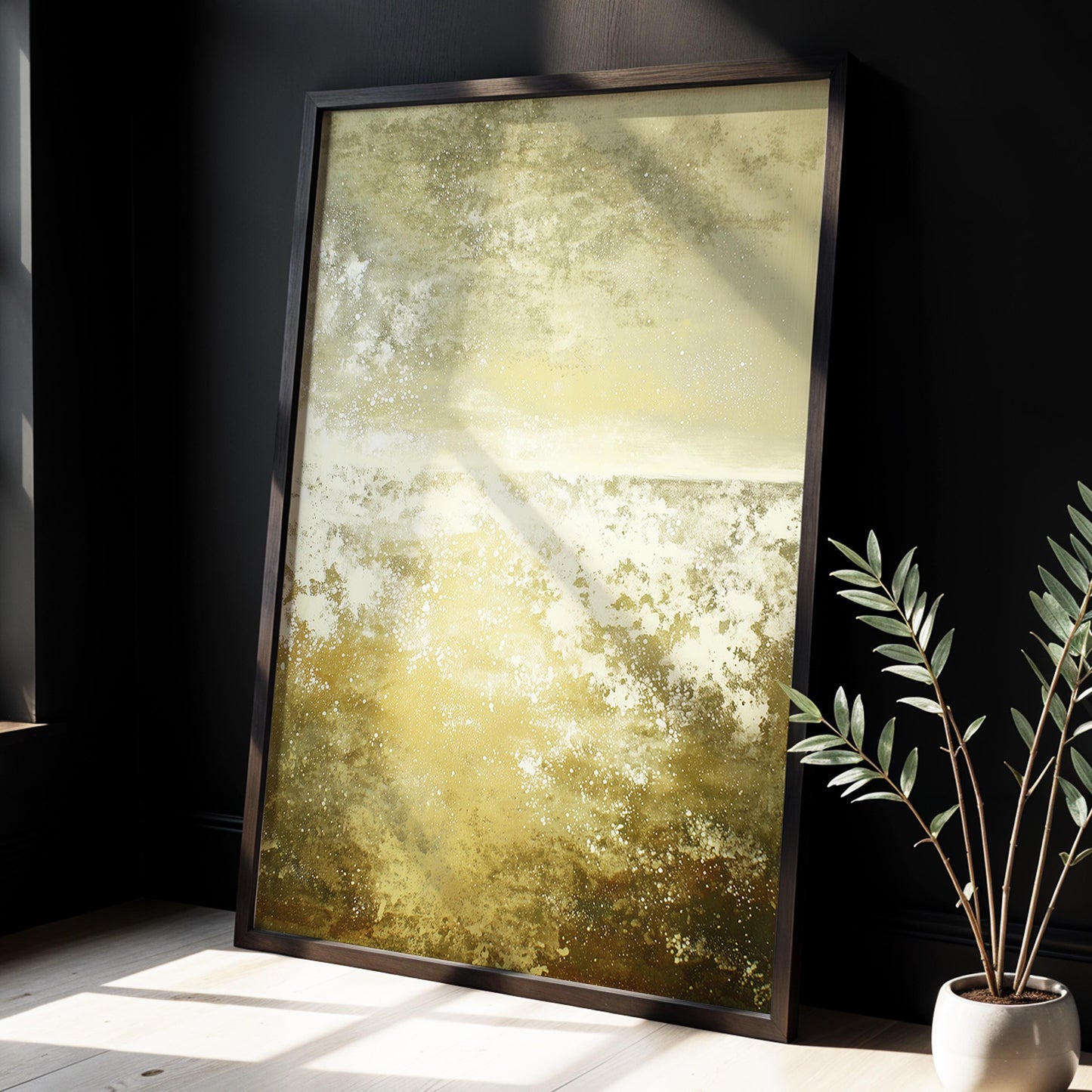 Green Sunset Abstract Wall Art · Minimalist Landscape Painting · Modern Textured Artwork · Large Room Decor · Framed Poster Print Canvas