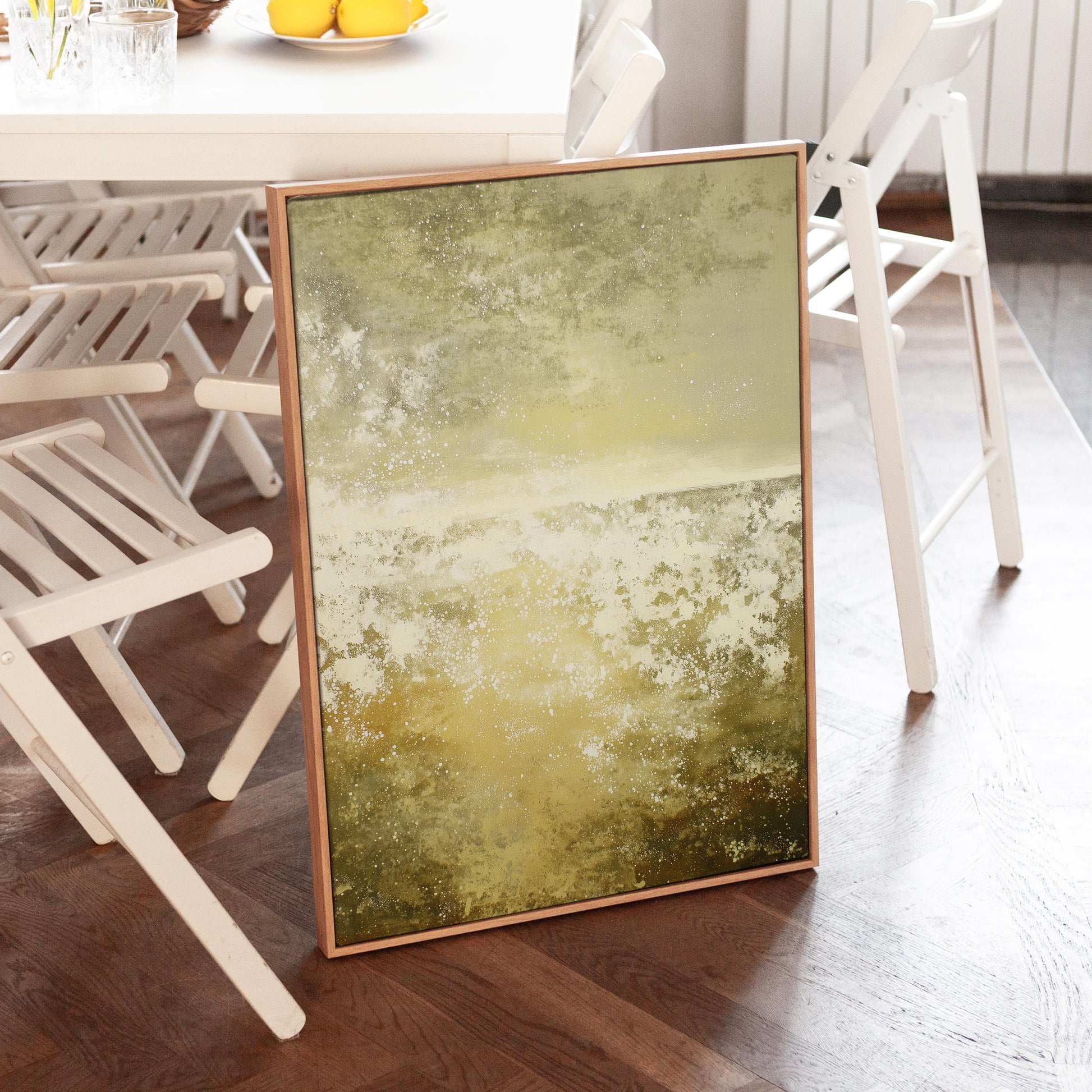 Green Sunset Abstract Wall Art · Minimalist Landscape Painting · Modern Textured Artwork · Large Room Decor · Framed Poster Print Canvas