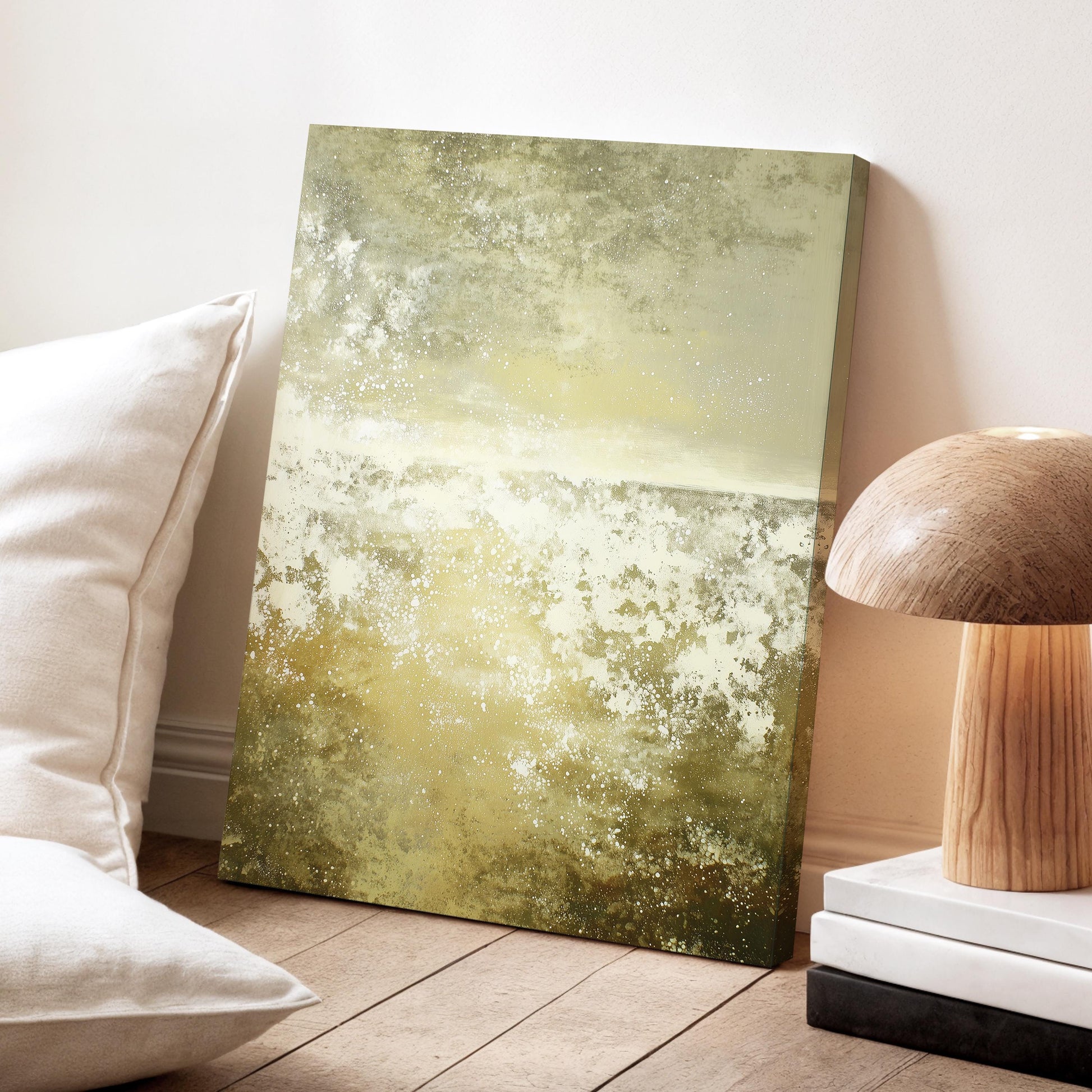 Green Sunset Abstract Wall Art · Minimalist Landscape Painting · Modern Textured Artwork · Large Room Decor · Framed Poster Print Canvas