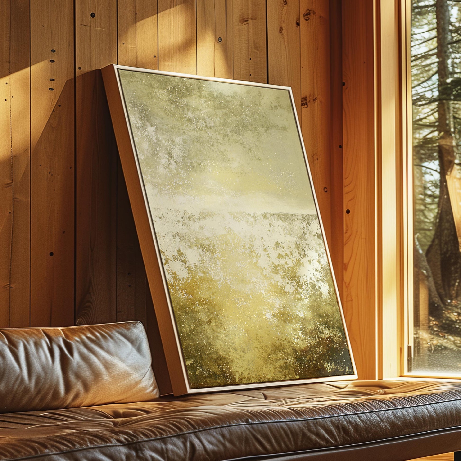 Green Sunset Abstract Wall Art · Minimalist Landscape Painting · Modern Textured Artwork · Large Room Decor · Framed Poster Print Canvas