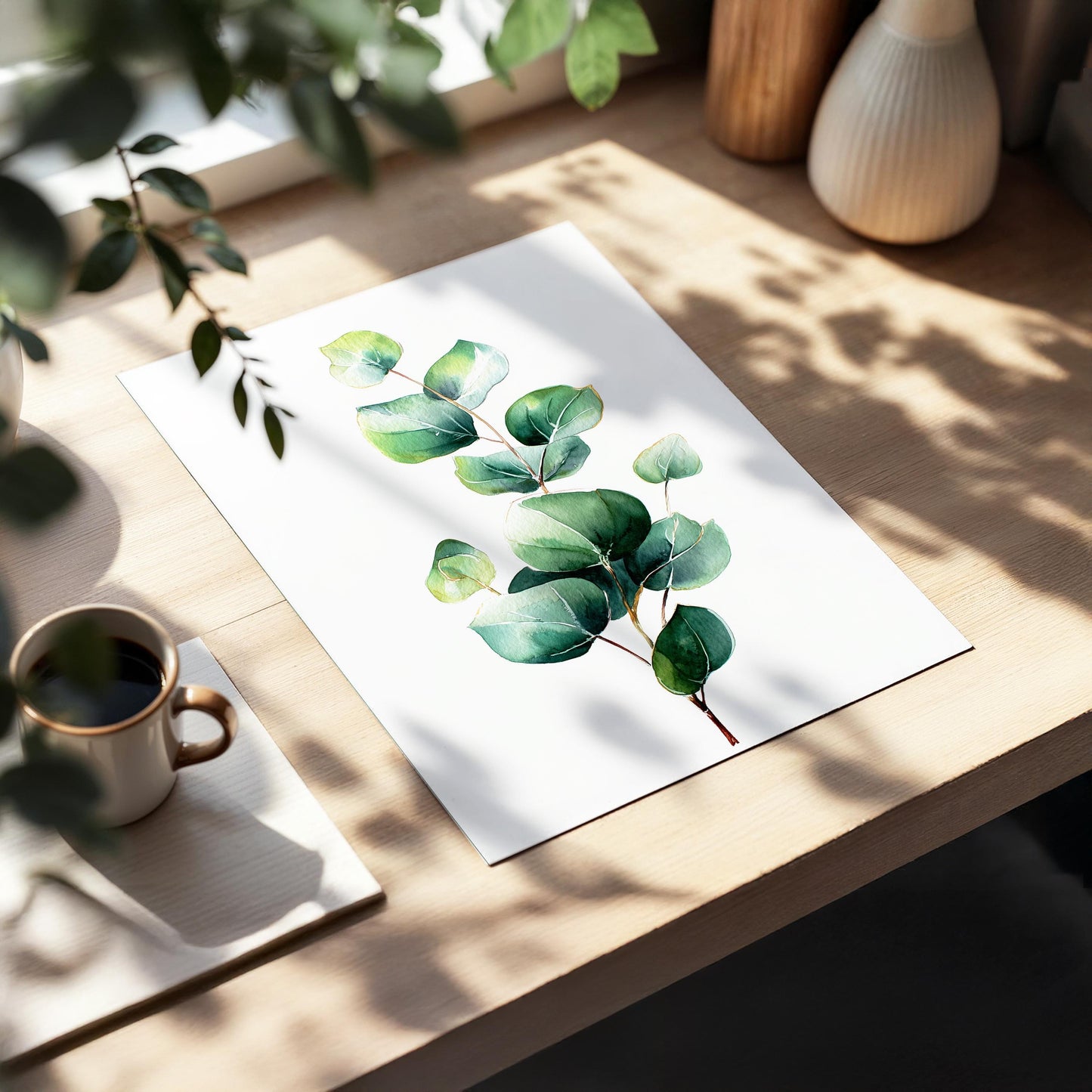 Eucalyptus Botanical Wall Art · Minimalist Plant Poster Print · Green Leaf Painting · Home Decor · Framed Scandinavian Boho Print Canvas