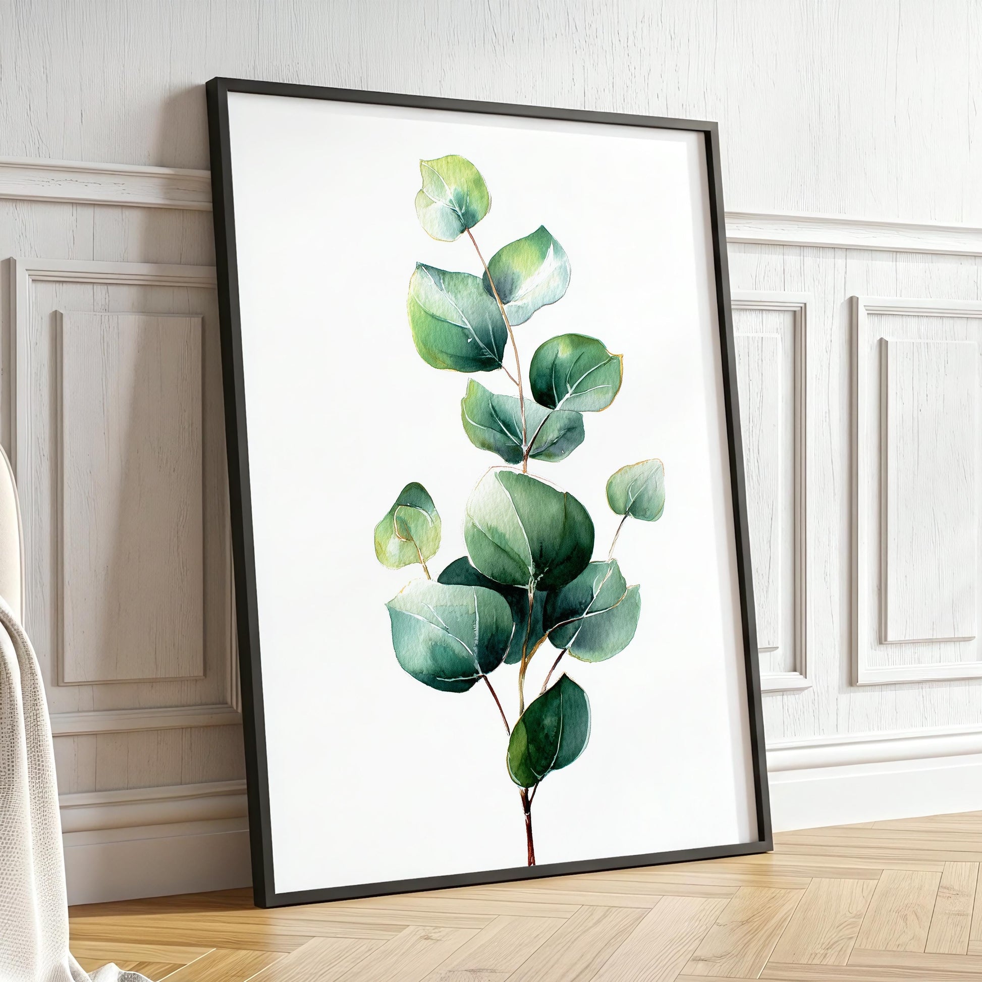 Eucalyptus Botanical Wall Art · Minimalist Plant Poster Print · Green Leaf Painting · Home Decor · Framed Scandinavian Boho Print Canvas