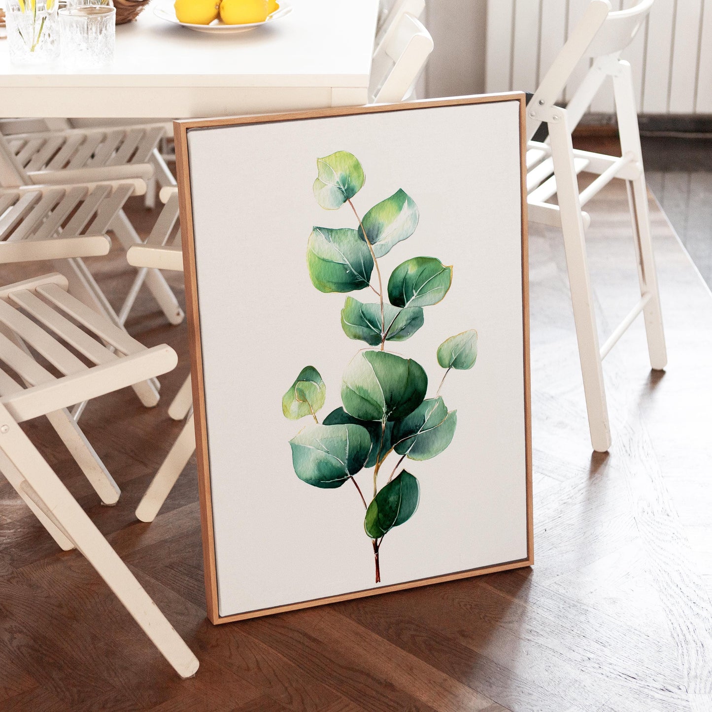 Eucalyptus Botanical Wall Art · Minimalist Plant Poster Print · Green Leaf Painting · Home Decor · Framed Scandinavian Boho Print Canvas