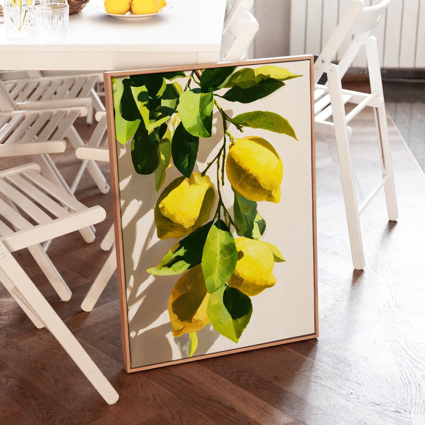 Lemon Tree Wall Art · Mediterranean Fruit Painting · Yellow Lemon Botanical House Decor · Large Room Decor · Framed Summer Poster Print