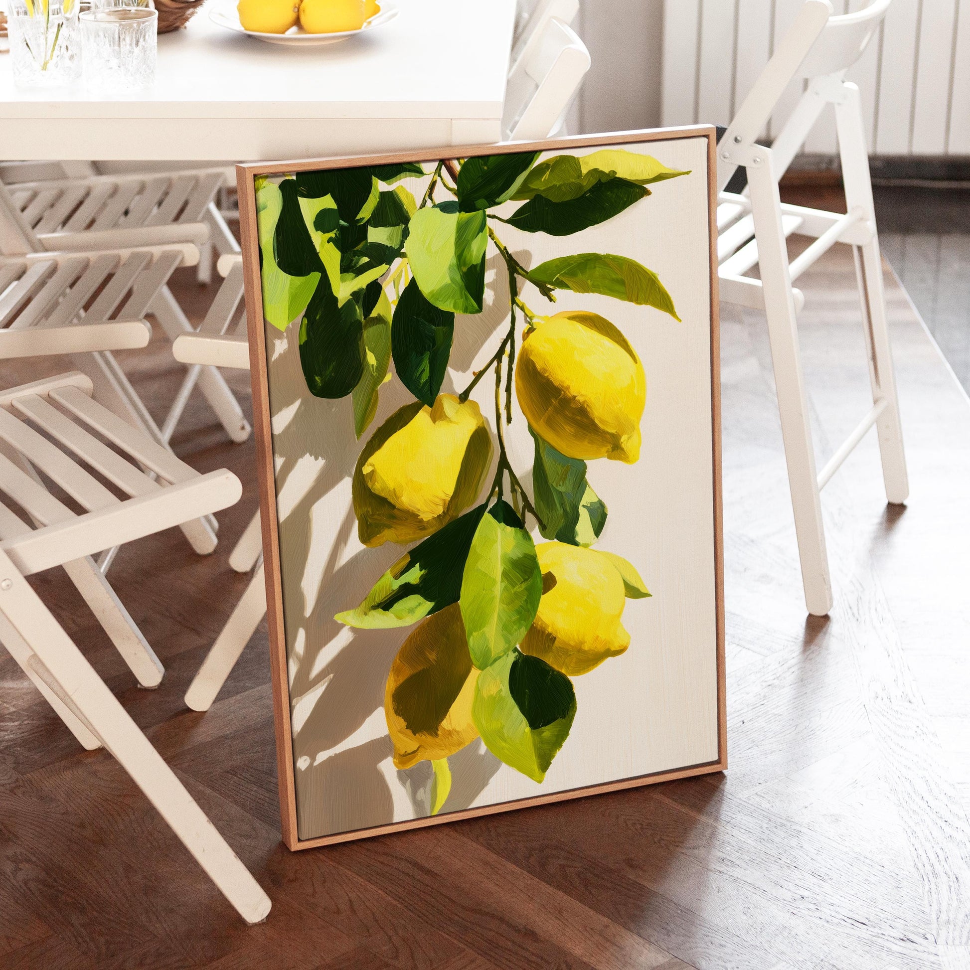 Lemon Tree Wall Art · Mediterranean Fruit Painting · Yellow Lemon Botanical House Decor · Large Room Decor · Framed Summer Poster Print