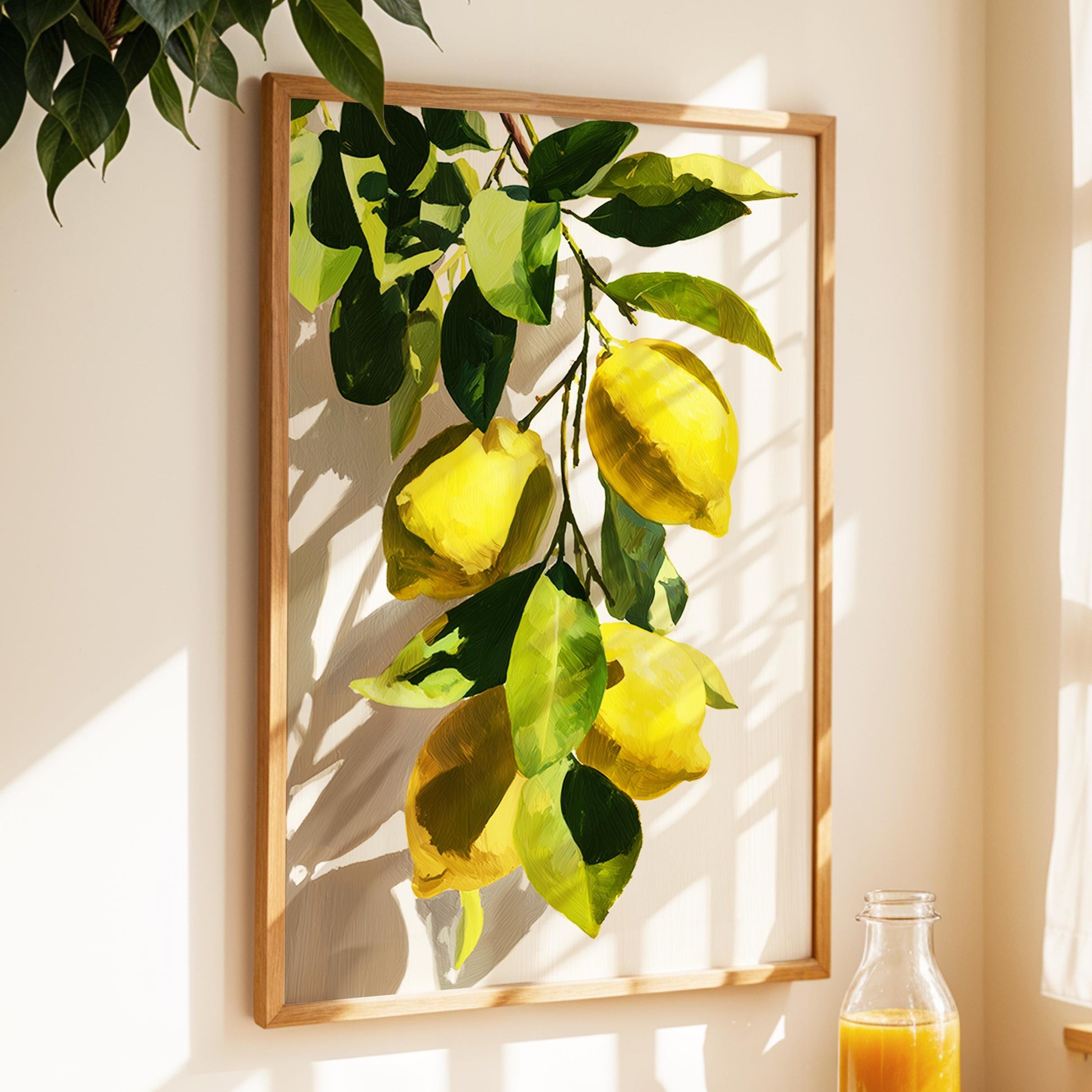 Lemon Tree Wall Art · Mediterranean Fruit Painting · Yellow Lemon Botanical House Decor · Large Room Decor · Framed Summer Poster Print