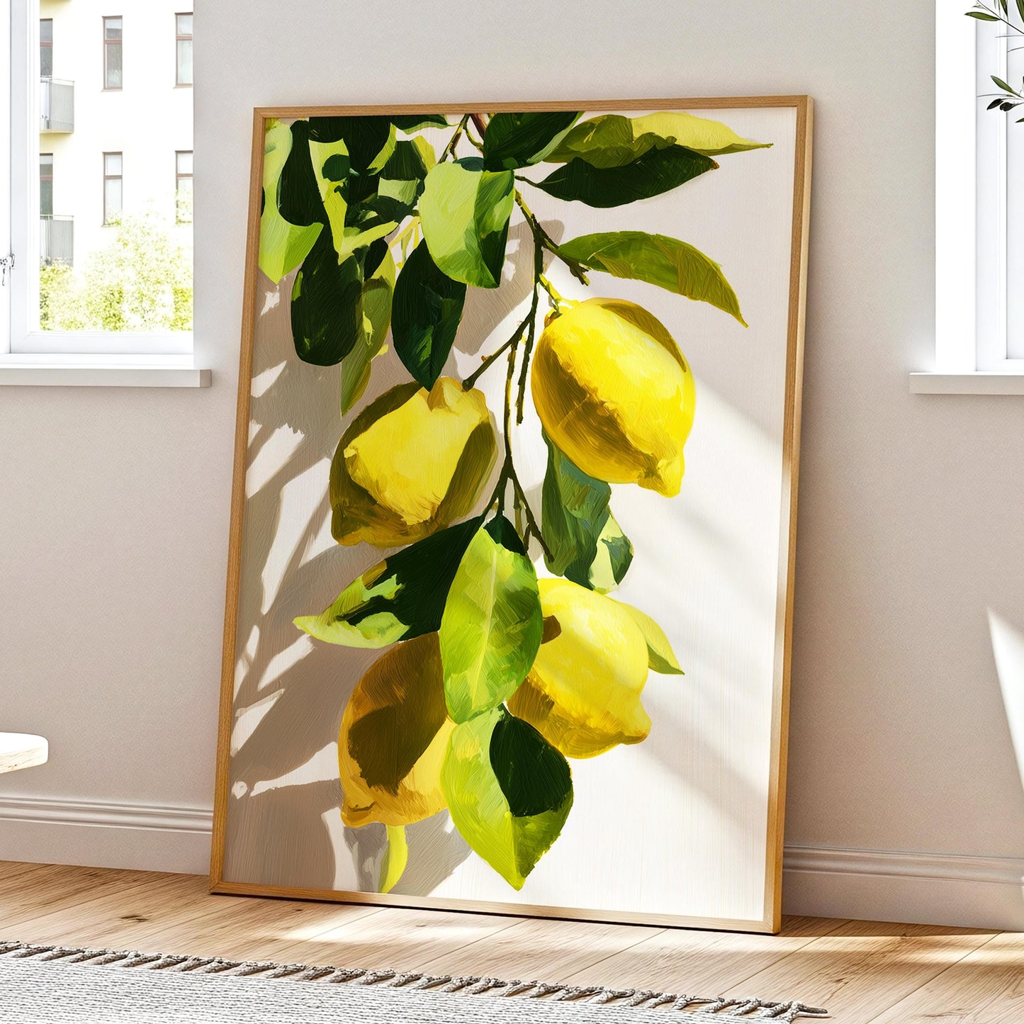 Lemon Tree Wall Art · Mediterranean Fruit Painting · Yellow Lemon Botanical House Decor · Large Room Decor · Framed Summer Poster Print