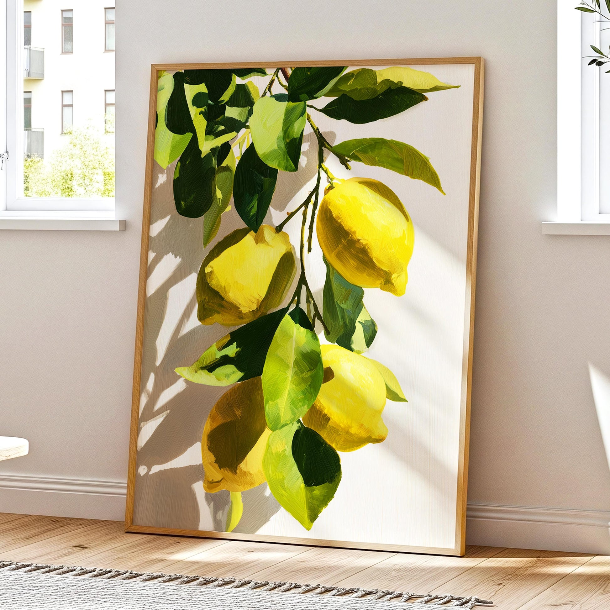 Lemon Tree Wall Art · Mediterranean Fruit Painting · Yellow Lemon Botanical House Decor · Large Room Decor · Framed Summer Poster Print
