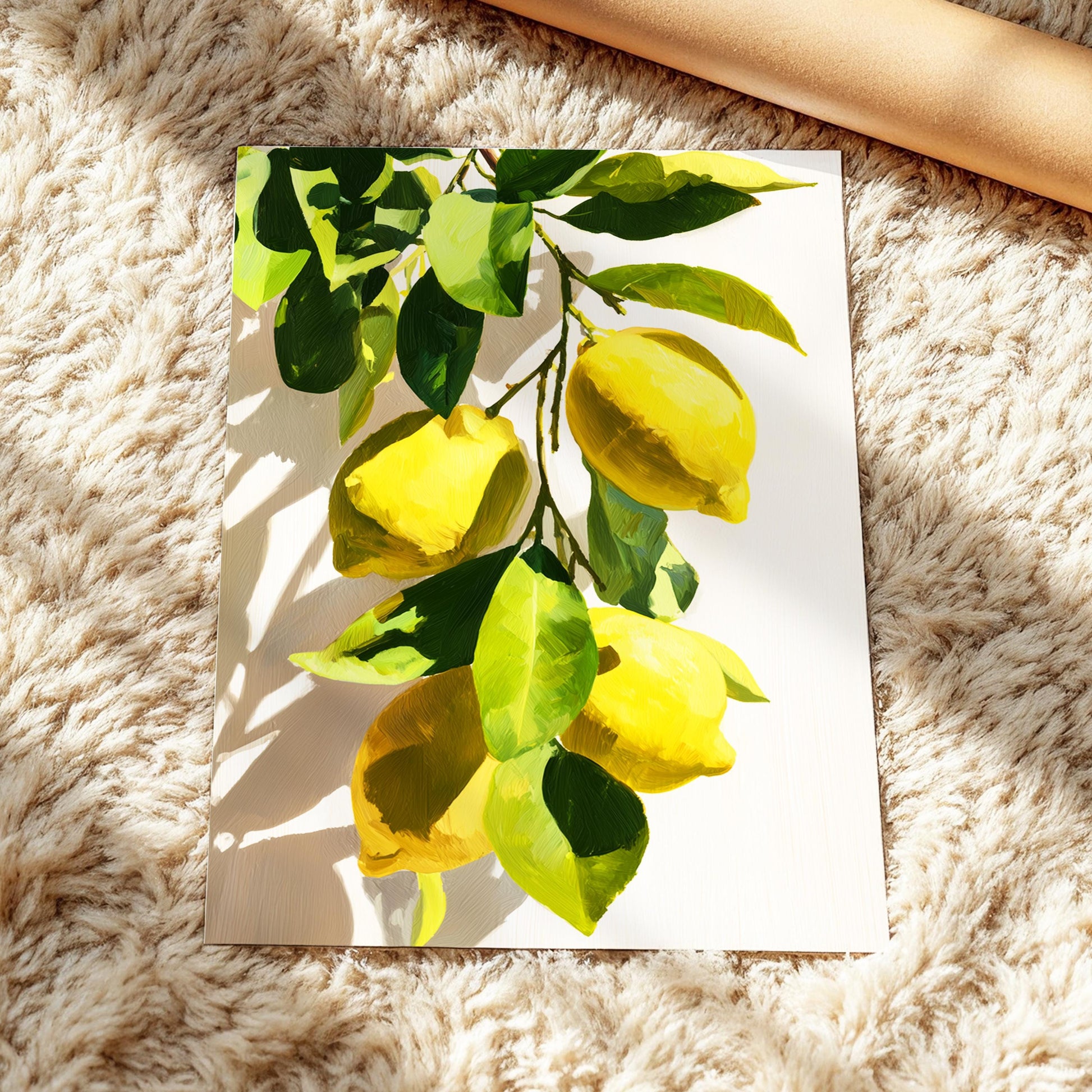 Lemon Tree Wall Art · Mediterranean Fruit Painting · Yellow Lemon Botanical House Decor · Large Room Decor · Framed Summer Poster Print