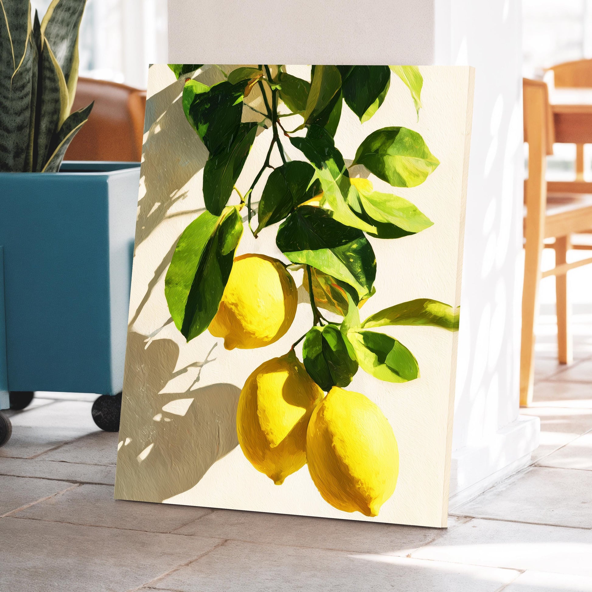 Lemon Tree Wall Art · Mediterranean Fruit Painting · Yellow Lemon Botanical House Decor · Large Room Decor · Framed Summer Poster Print