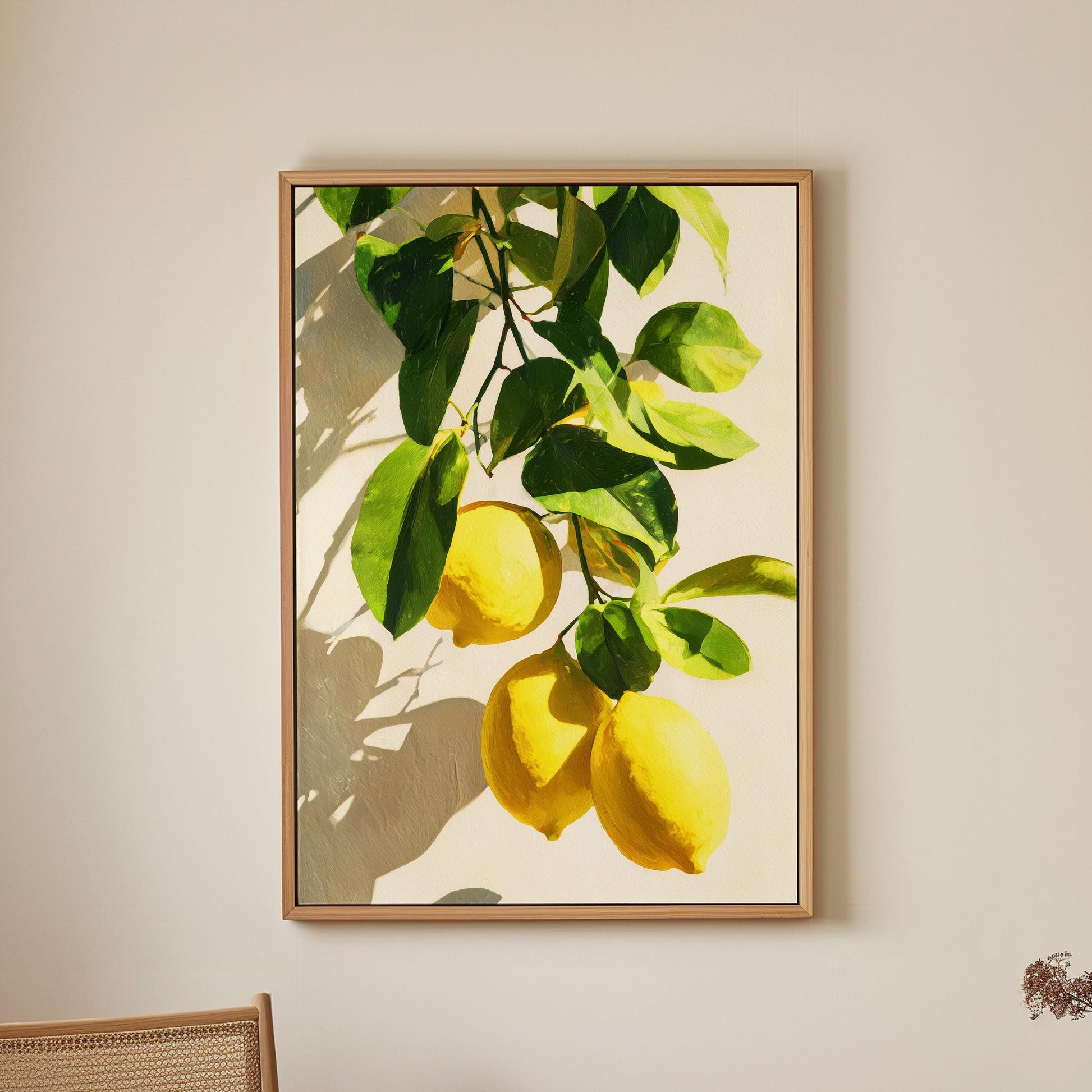 Lemon Tree Wall Art · Mediterranean Fruit Painting · Yellow Lemon Botanical House Decor · Large Room Decor · Framed Summer Poster Print