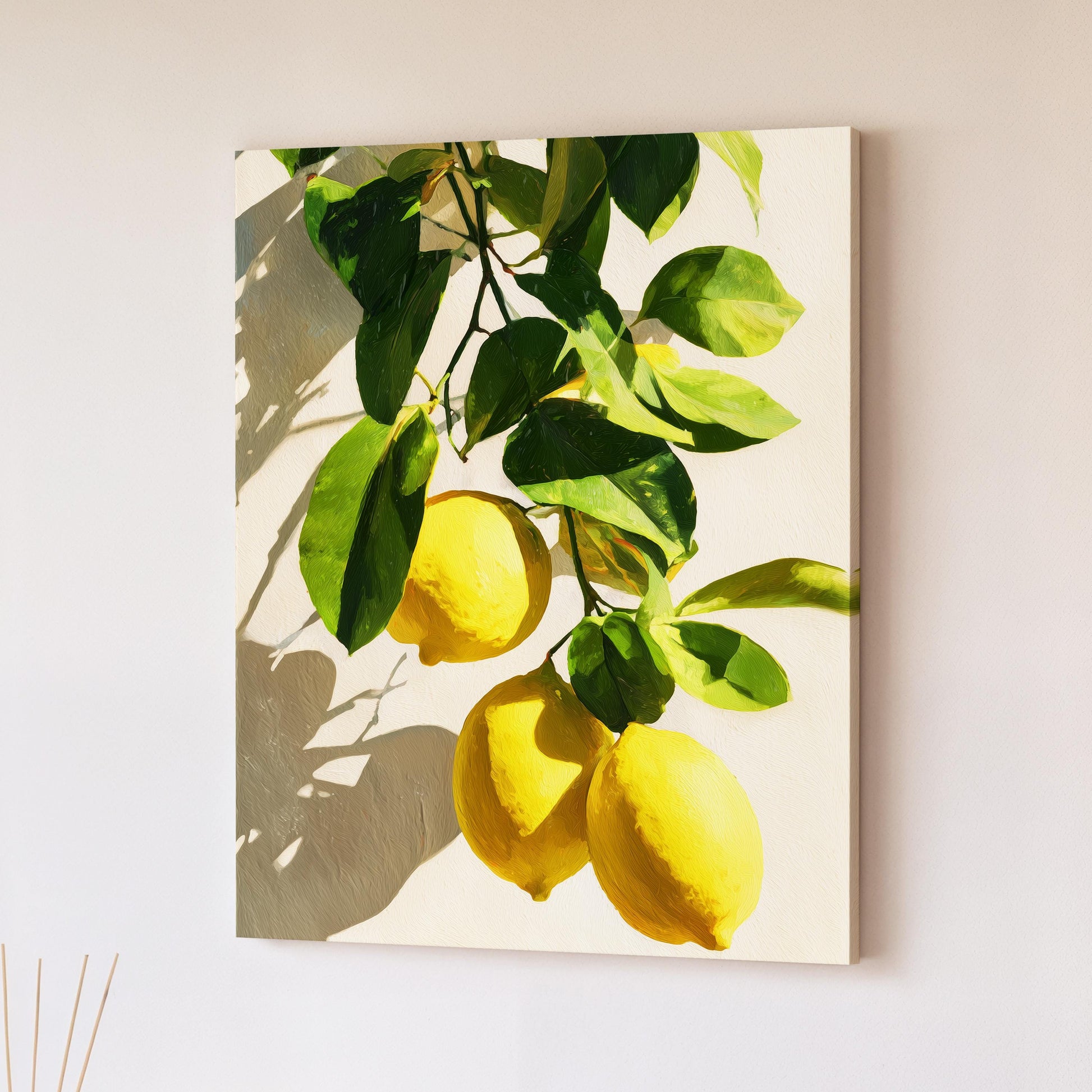 Lemon Tree Wall Art · Mediterranean Fruit Painting · Yellow Lemon Botanical House Decor · Large Room Decor · Framed Summer Poster Print