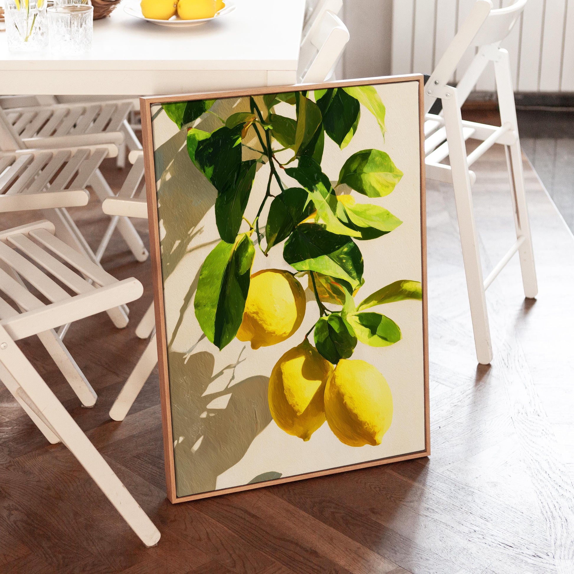 Lemon Tree Wall Art · Mediterranean Fruit Painting · Yellow Lemon Botanical House Decor · Large Room Decor · Framed Summer Poster Print
