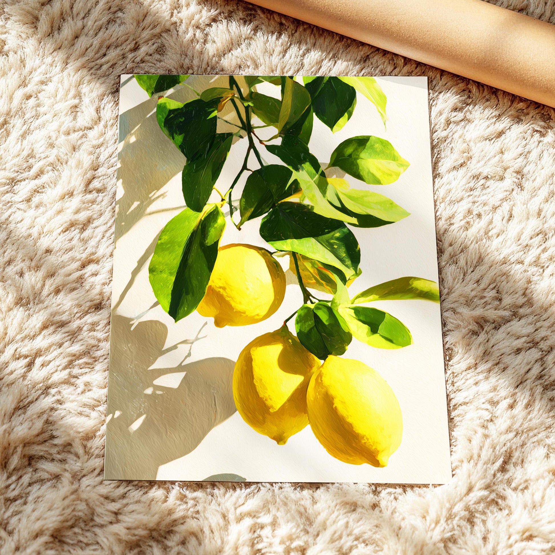 Lemon Tree Wall Art · Mediterranean Fruit Painting · Yellow Lemon Botanical House Decor · Large Room Decor · Framed Summer Poster Print