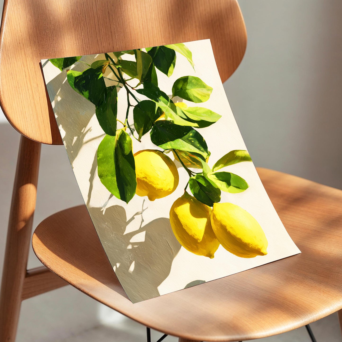 Lemon Tree Wall Art · Mediterranean Fruit Painting · Yellow Lemon Botanical House Decor · Large Room Decor · Framed Summer Poster Print